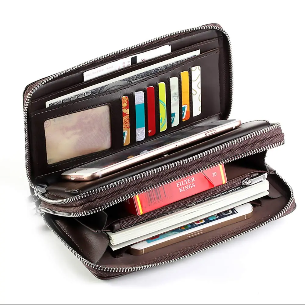 Valentoria Long Faux Leather Clutch Wallet for Men, Brown | RFID Blocking Travel Business Hand Bag - view 3