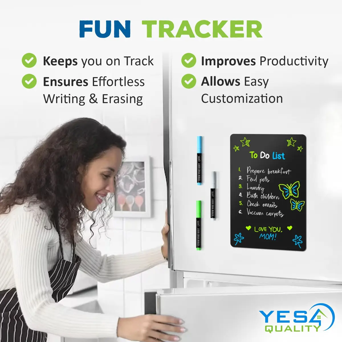 YES4QUALITY Magnetic Black Dry Erase Board 12x8 inches | Easy-Erase Surface & Bright Markers - view 2