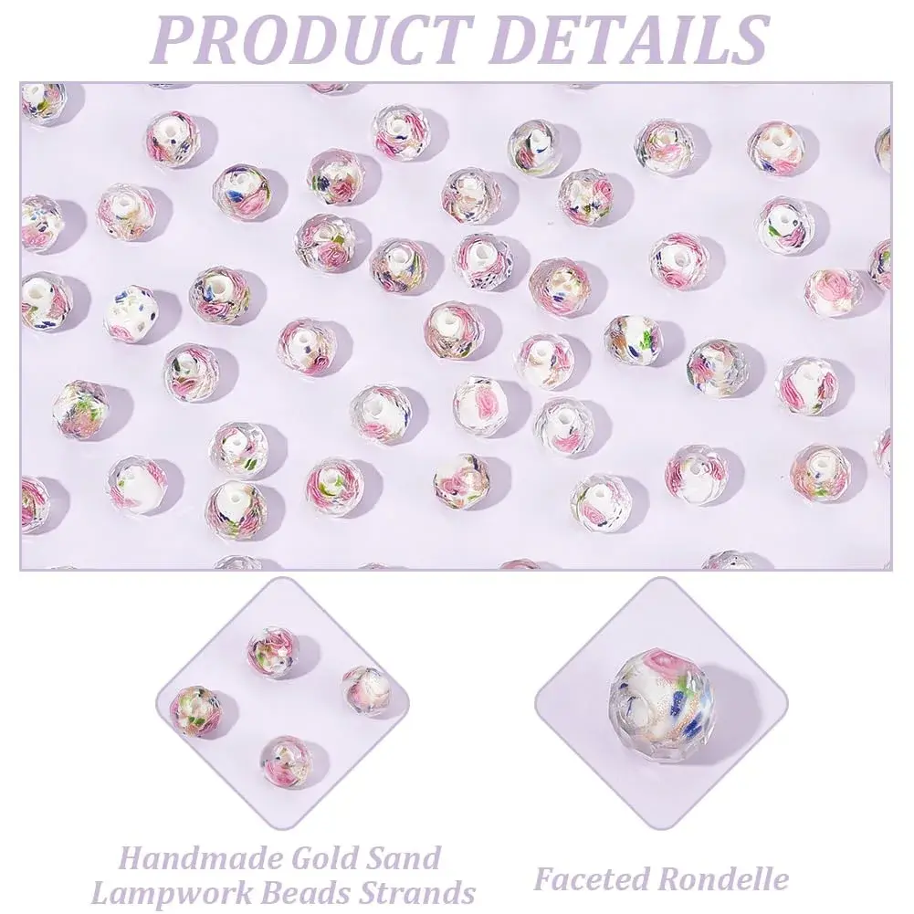 PH PandaHall 60pcs 9-10mm Rose Lampwork Beads | Gold Sand Glass Beads for Jewelry Making - view 4