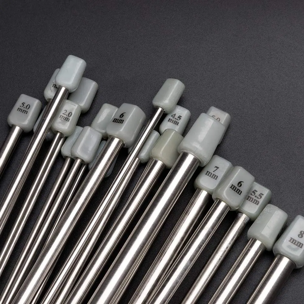 BCMRUN Straight Knitting Needle Set 36cm (14.1 inch) | 11 Sizes 2mm-8mm Stainless Steel with Stitch Markers & Tape - view 6