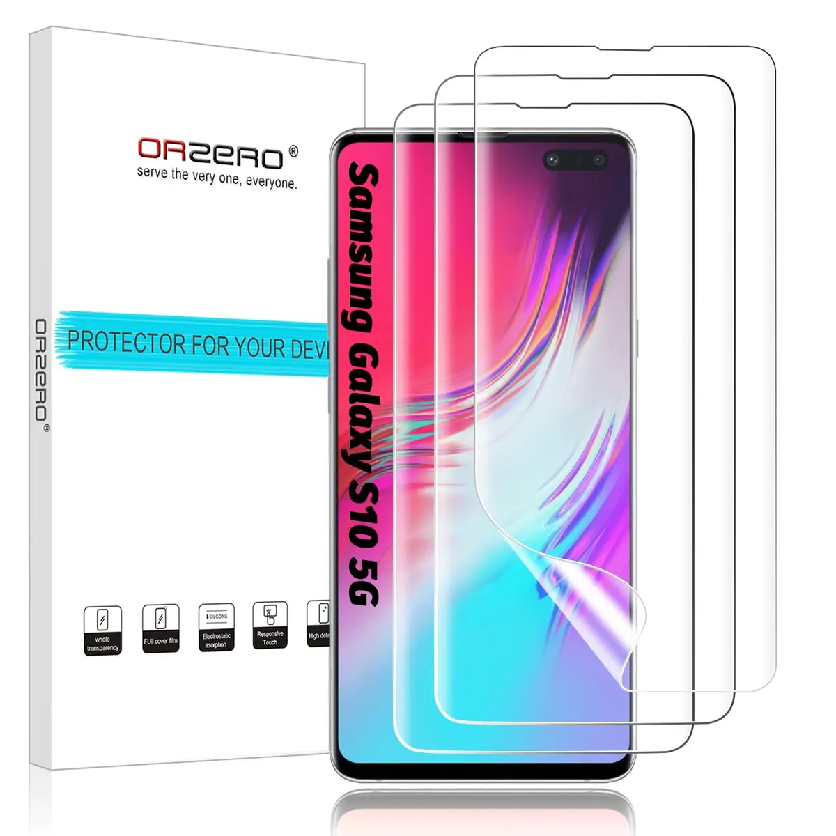 Orzero 3 Pack Compatible Samsung Galaxy S10 5G Screen Protector 6.7 inch | Premium Edge to Edge Anti-Scratch Bubble-Free - main product image