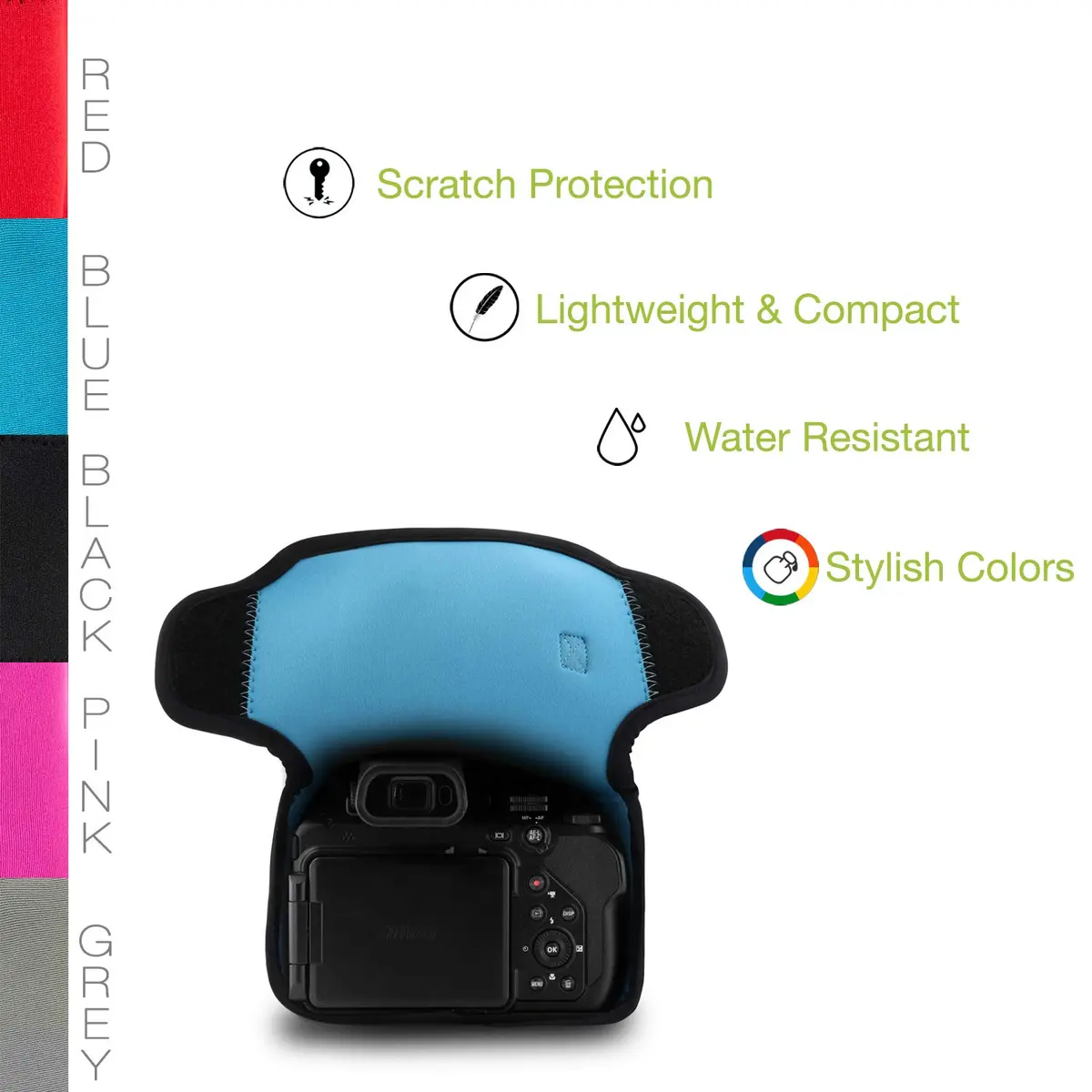 MegaGear Ultra Light Neoprene Camera Case for Nikon Coolpix P1000, Blue | Padded Protection - view 2