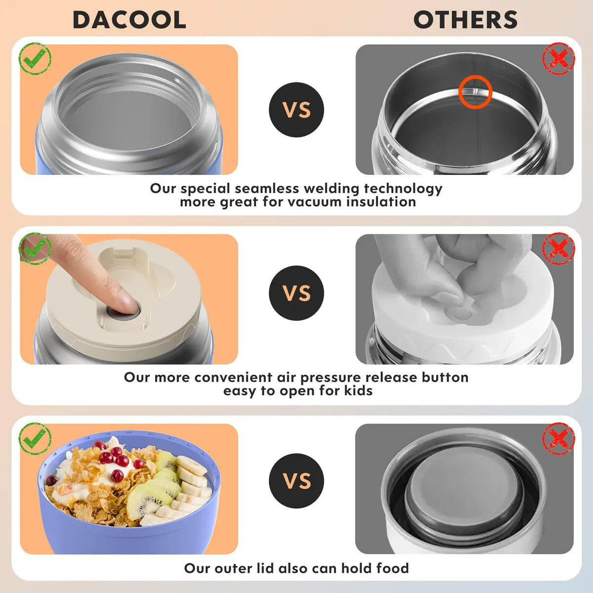 DaCool Insulated Food Jar 16 oz Vacuum Stainless Steel Leak Proof Hot Cold Kids Adults - view 4