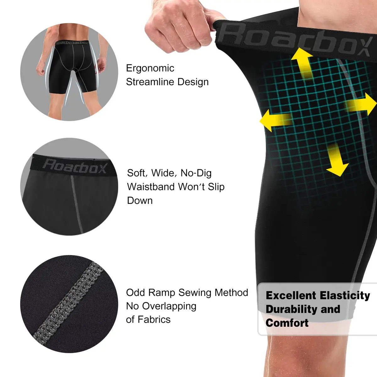 Roadbox Men's Compression Shorts 6-inch Inseam (3-Pack, Black) | Athletic Workout & Running - view 6