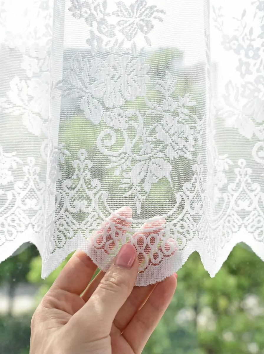 Molaxhome White Lace Valance Curtains 130cm (51") x 40cm (16") | Floral Embroidered Semi Sheer Window Topper - view 3