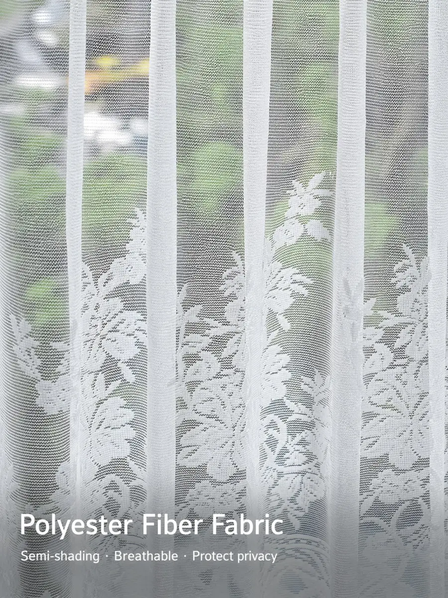 Molaxhome White Lace Valance Curtains 130cm (51") x 40cm (16") | Floral Embroidered Semi Sheer Window Topper - view 4