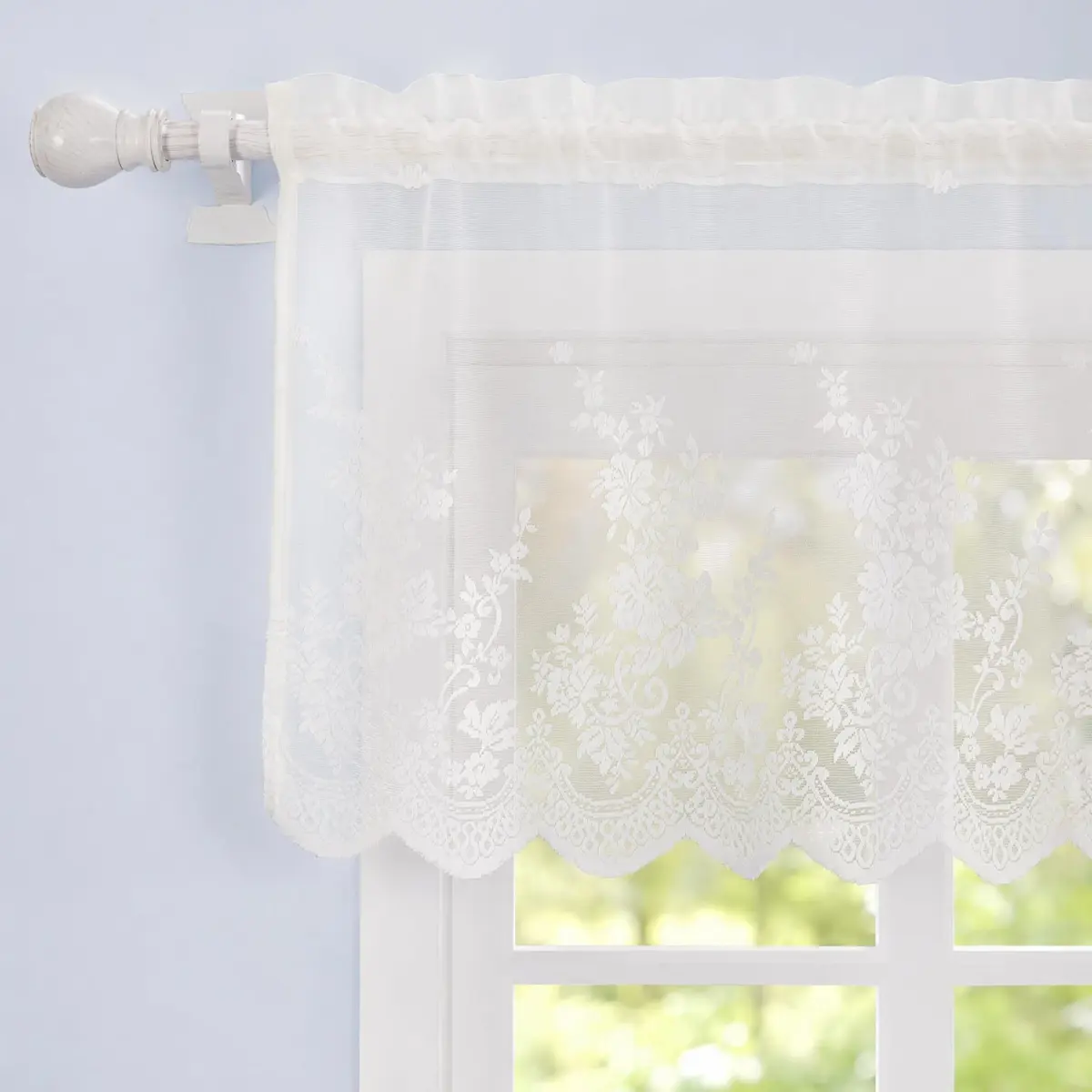Molaxhome White Lace Valance Curtains 130cm (51") x 40cm (16") | Floral Embroidered Semi Sheer Window Topper - main product image