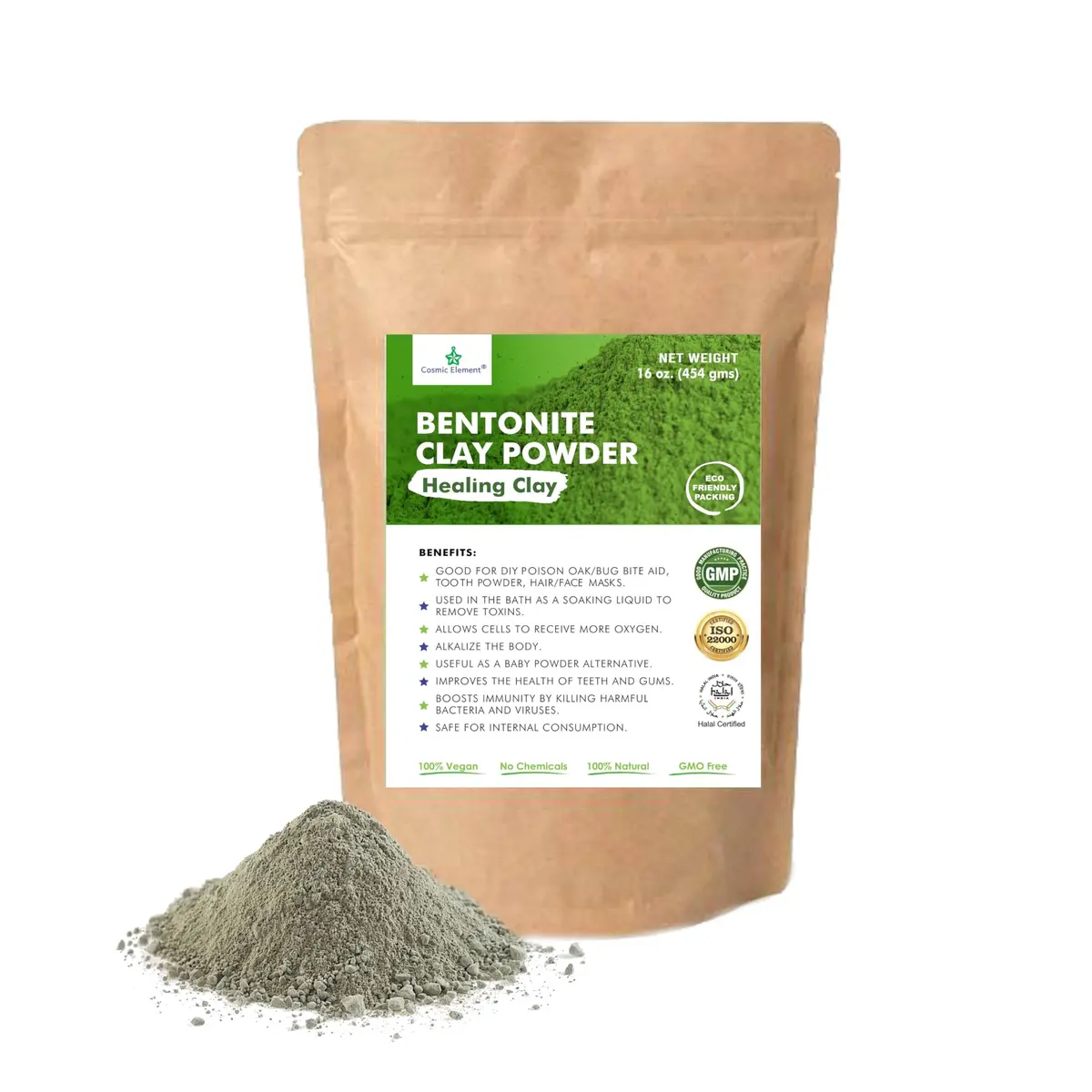 Cosmic Element Vegan Calcium Bentonite Clay Powder 16oz | Deep Pore Detox & Skin Care - main product image