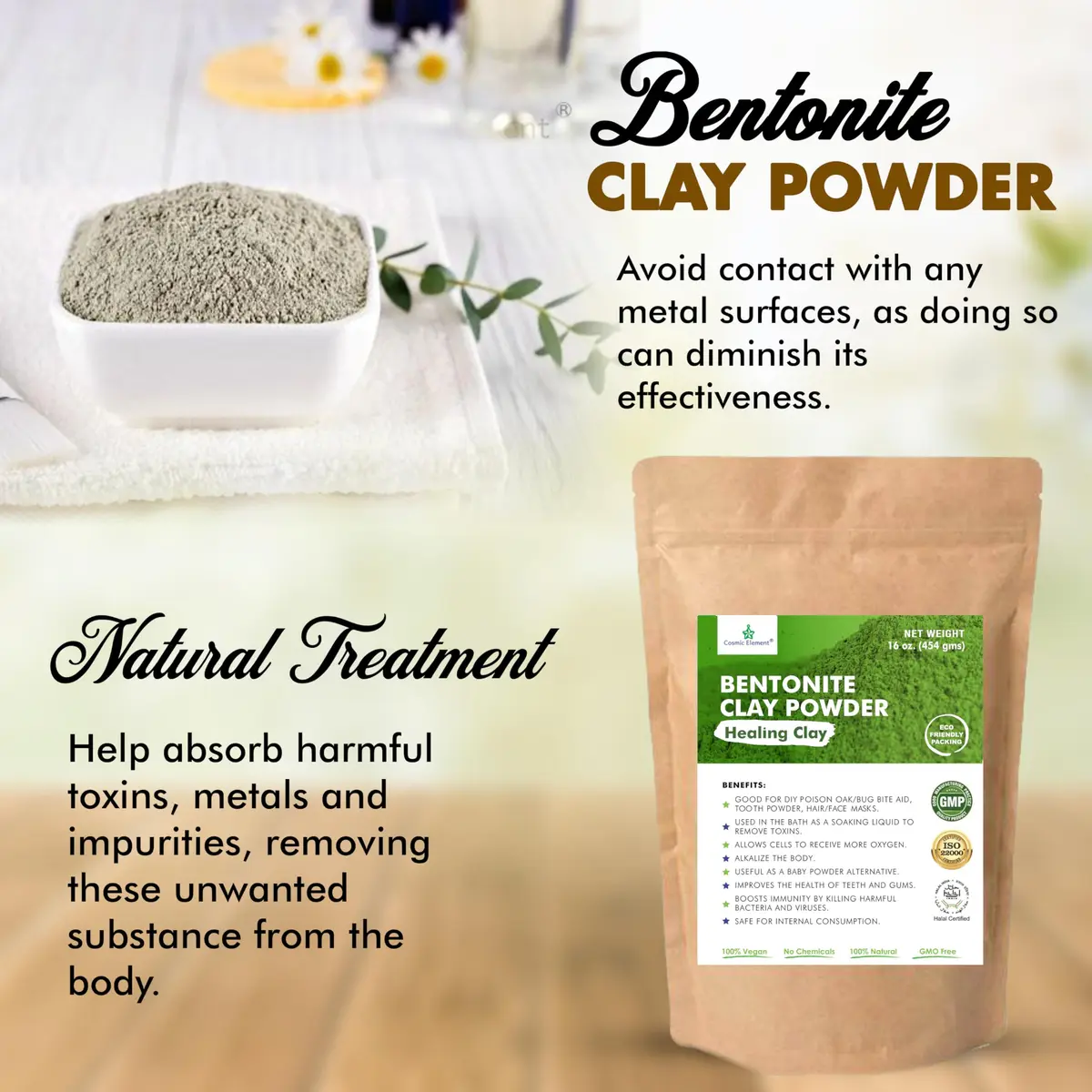 Cosmic Element Vegan Calcium Bentonite Clay Powder 16oz | Deep Pore Detox & Skin Care - view 8