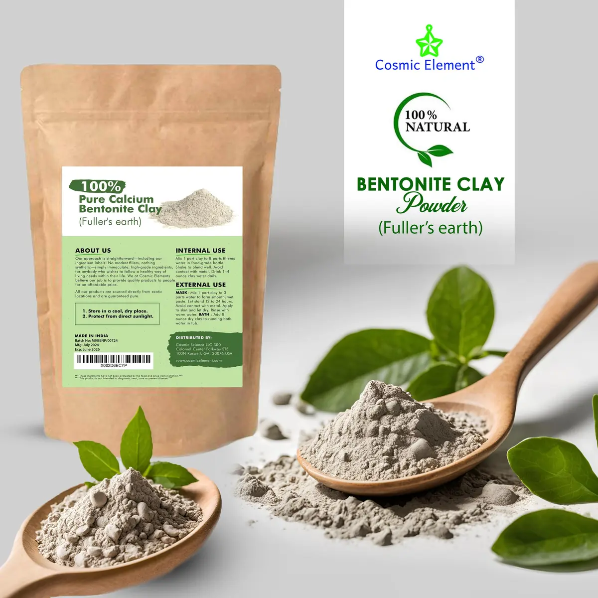 Cosmic Element Vegan Calcium Bentonite Clay Powder 16oz | Deep Pore Detox & Skin Care - view 9