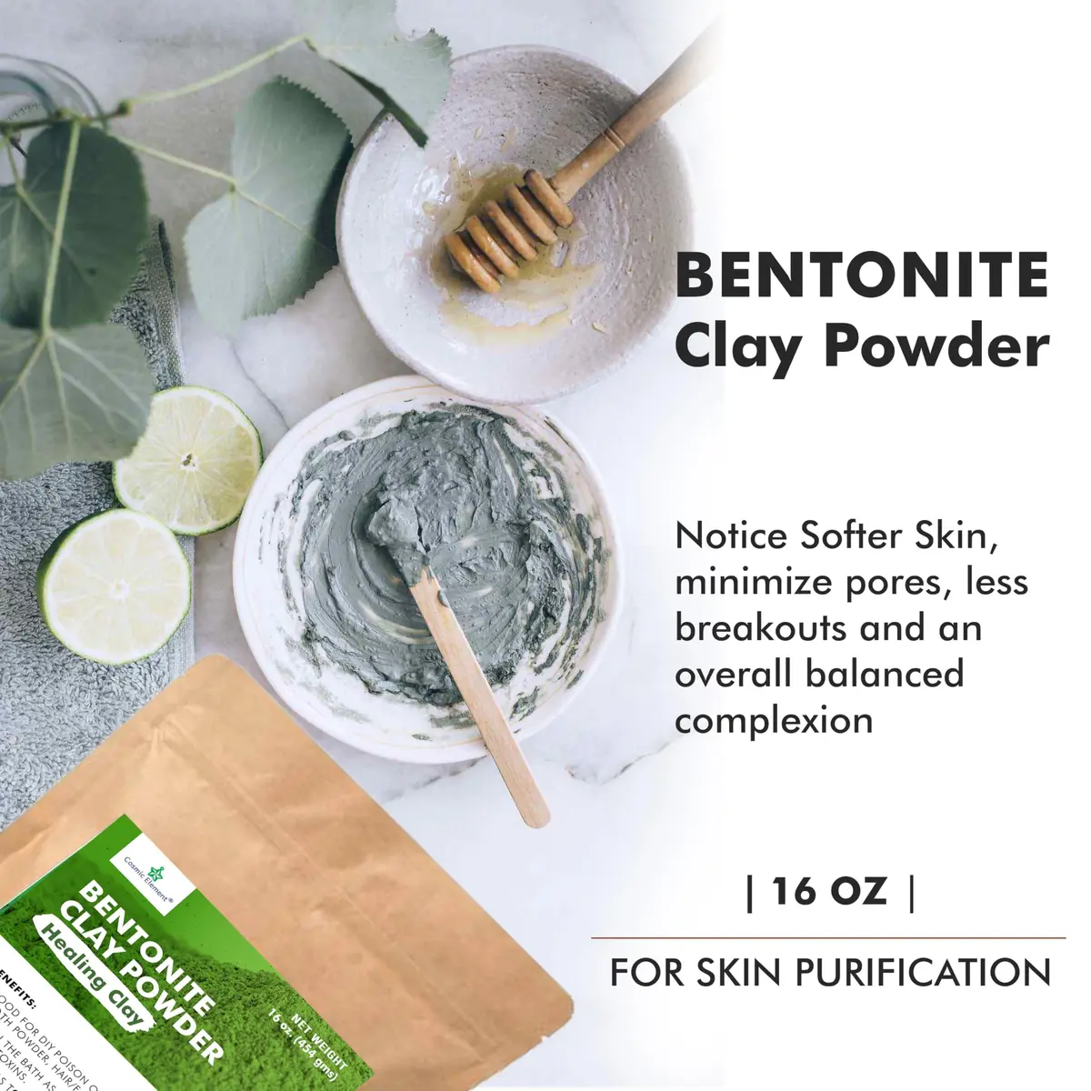 Cosmic Element Vegan Calcium Bentonite Clay Powder 16oz | Deep Pore Detox & Skin Care - view 3