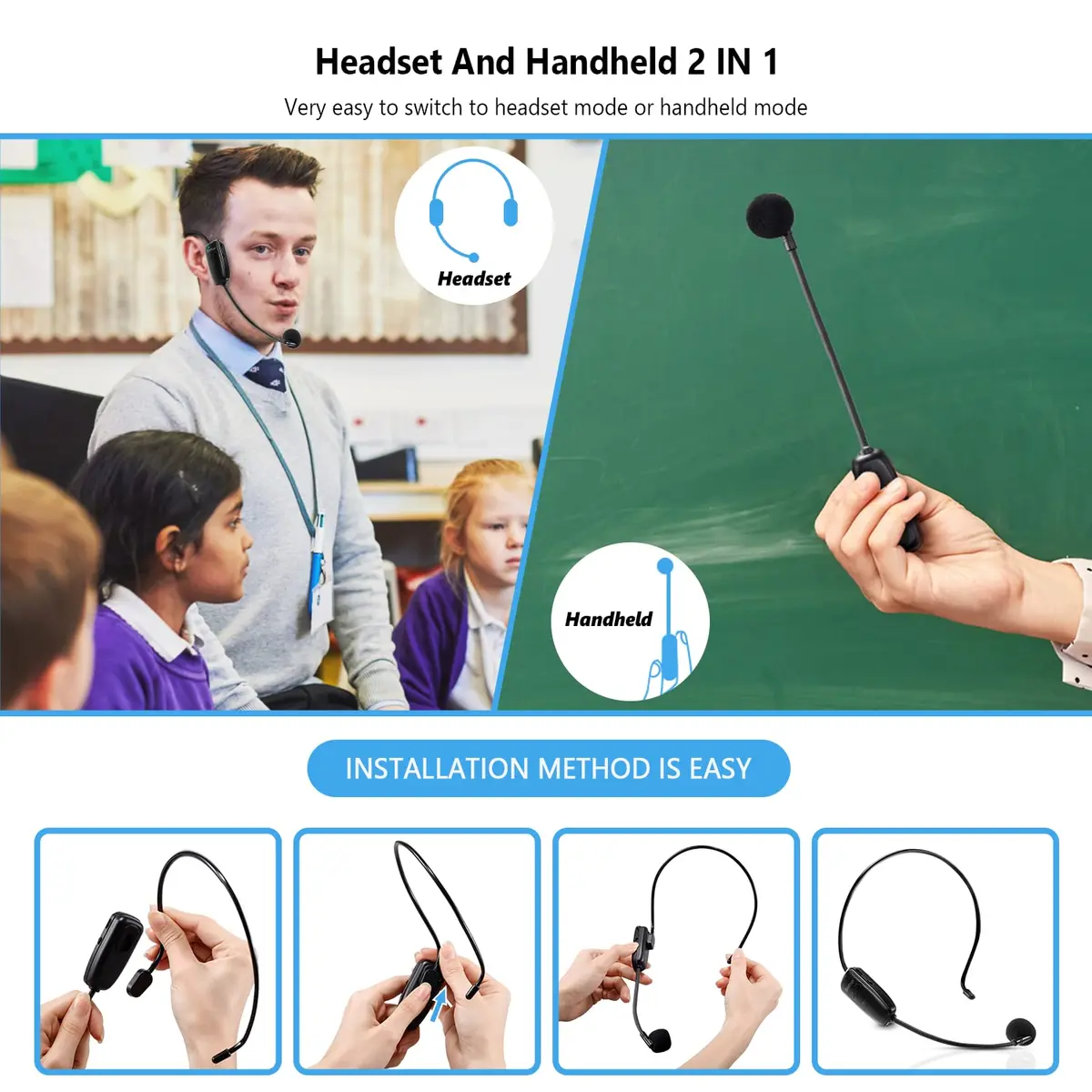 Bietrun UHF Wireless Headset Microphone System with 160ft Range & Dual Connectors | Rechargeable 6-Hour Battery - view 5