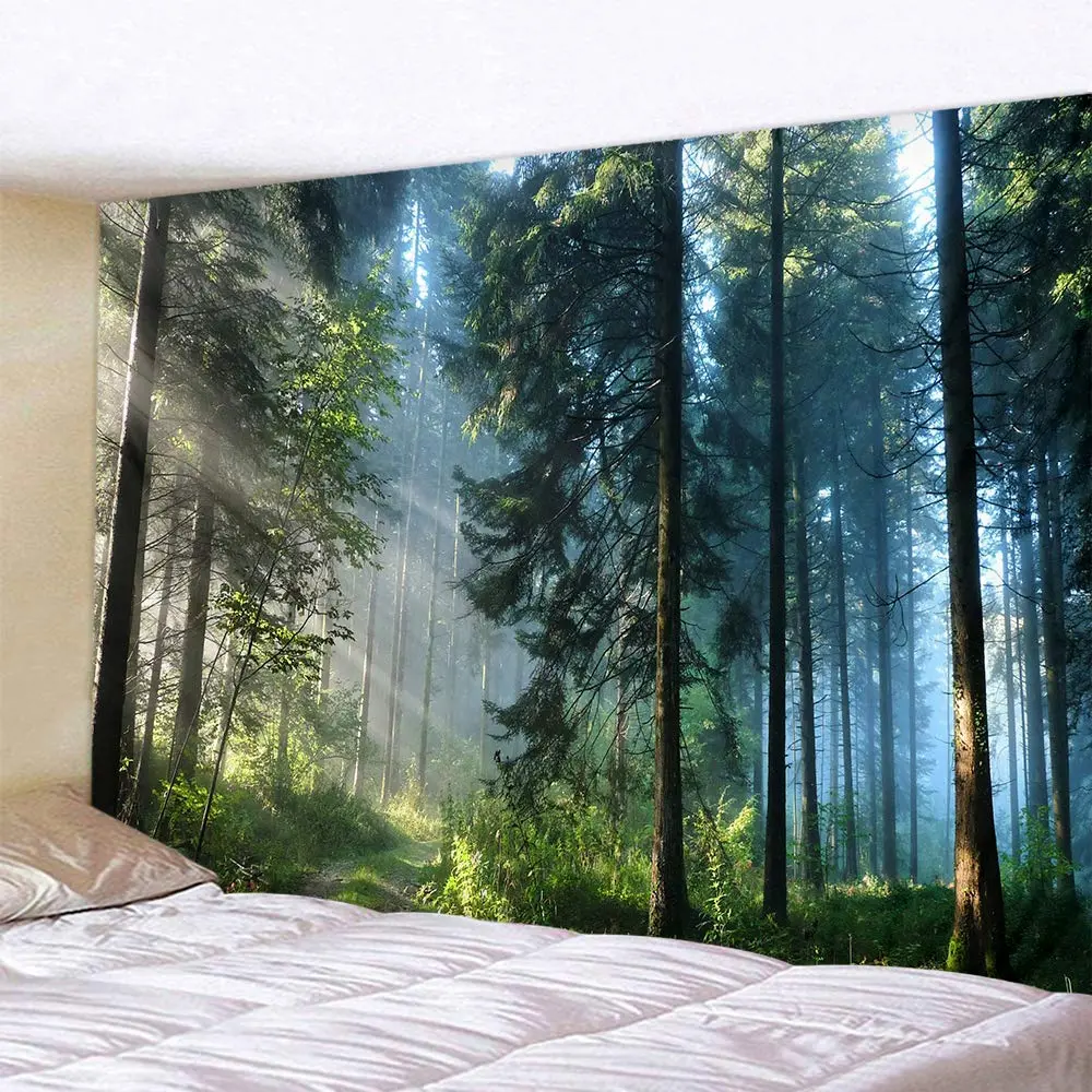 Llamazing Forest Tapestry - Scenic Wall Art for Living Room & Bedroom (Morning Forest, 90.5"L70.8"W) XL - view 2