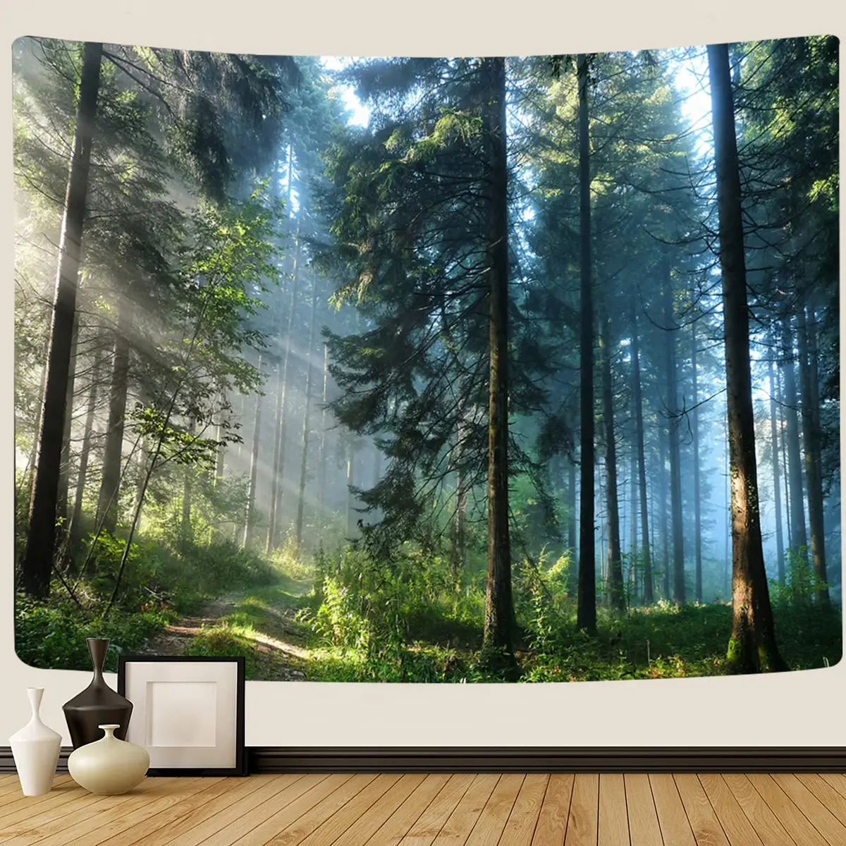 Llamazing Forest Tapestry - Scenic Wall Art for Living Room & Bedroom (Morning Forest, 90.5"L70.8"W) XL - view 3