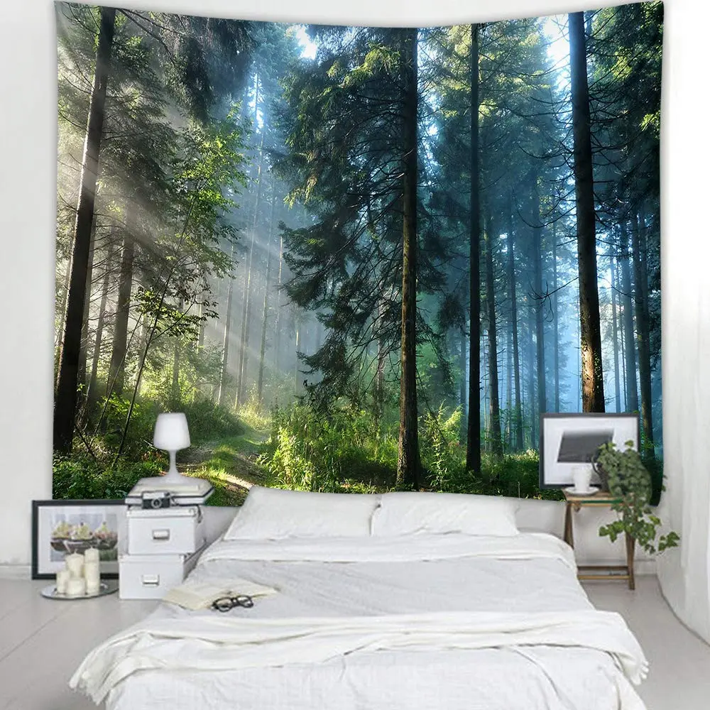 Llamazing Forest Tapestry - Scenic Wall Art for Living Room & Bedroom (Morning Forest, 90.5"L70.8"W) XL - view 4