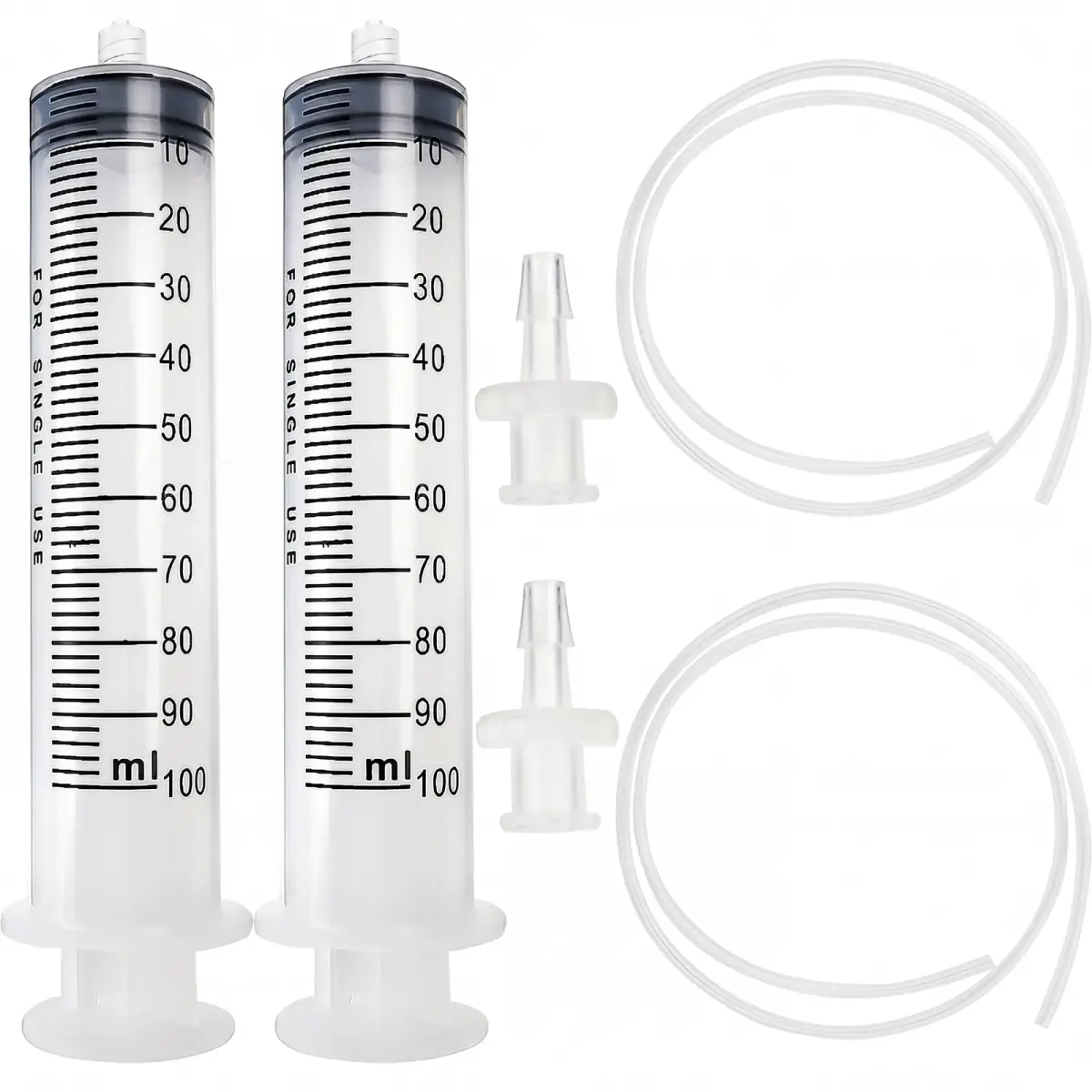 DEPEPE 100ml Large Plastic Syringe with Tubing & Luer Connections (2-Pack, 200ml Total) | Sterile, Accurate Measurement for Labs & Refills - main product image