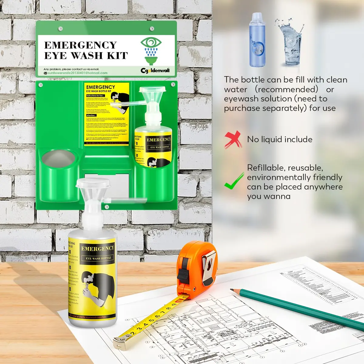 CGOLDENWALL Portable Eye Wash Station with 2x 16.09oz Bottles | Emergency Eye Irrigation Kit for Workplace Safety - view 5