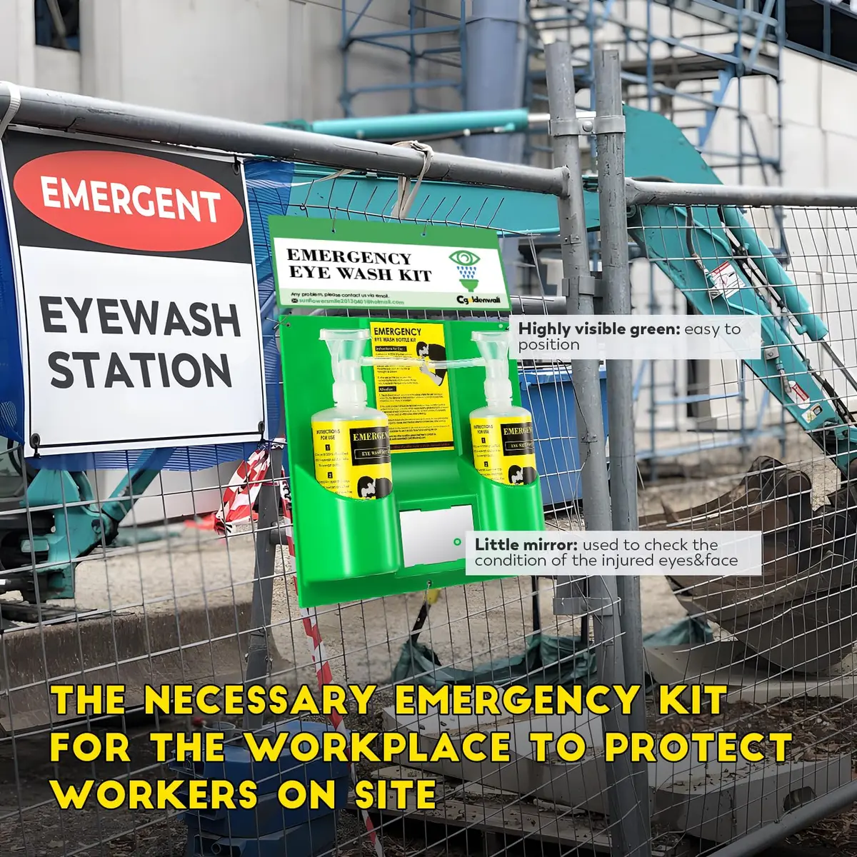 CGOLDENWALL Portable Eye Wash Station with 2x 16.09oz Bottles | Emergency Eye Irrigation Kit for Workplace Safety - view 4