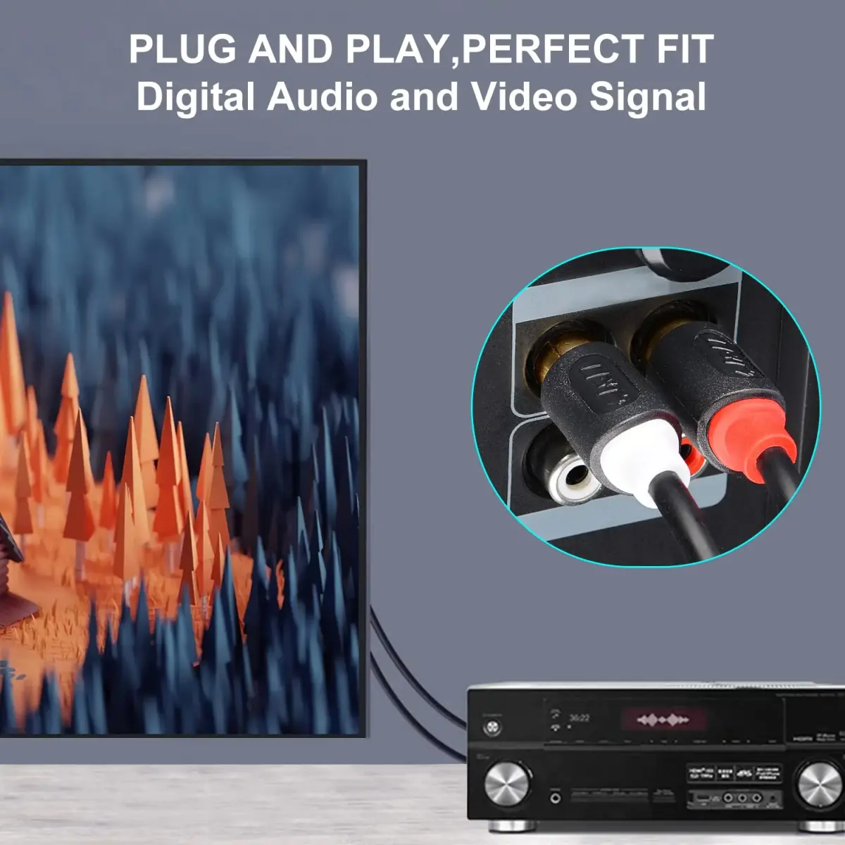 J&D Dual 1/4 inch TS to Dual RCA Stereo Audio Interconnect Cable, 0.91 m (3 Feet) | Gold Plated Connectors for Minimal Signal Loss - view 4
