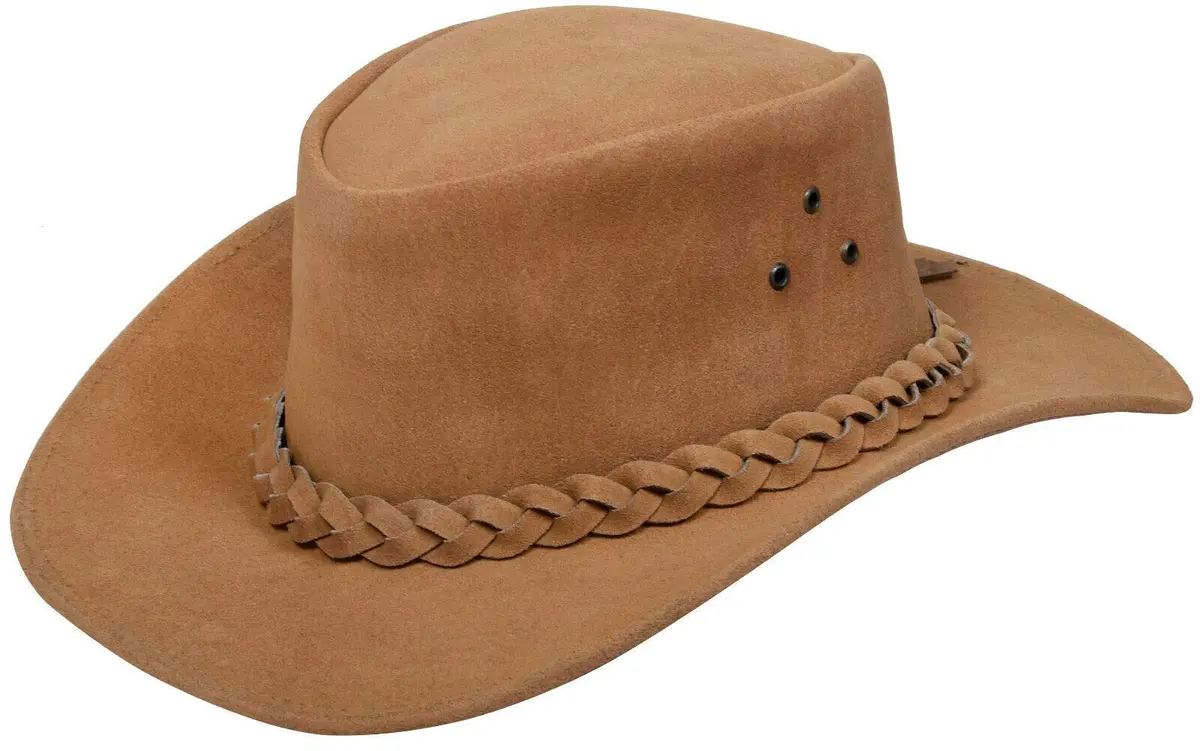 Infinity Leather Australian Unisex Tan Western Style Cowboy Outback Real Suede Leather Aussie Bush Hat M | Shapeable Brim - main product image