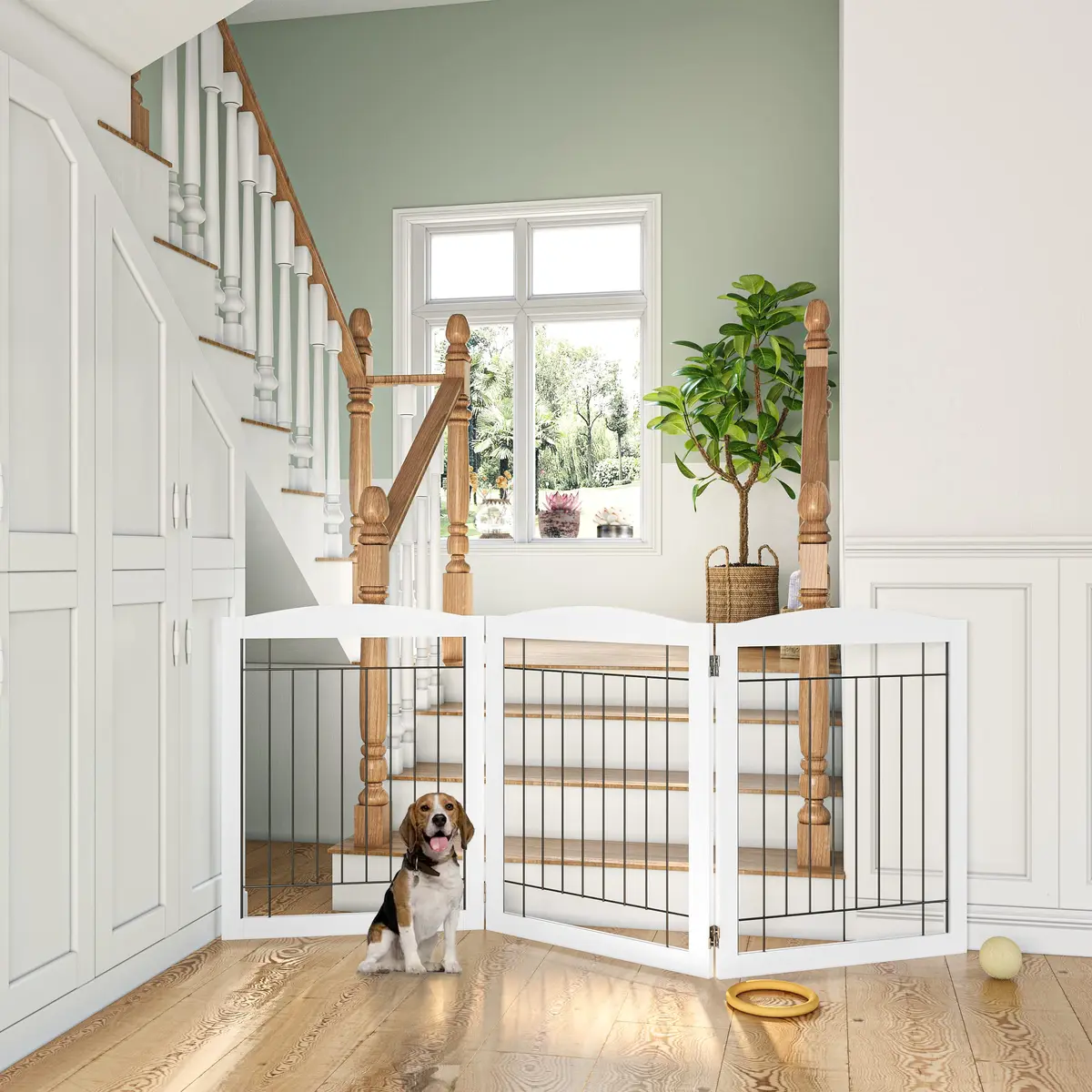 PAWLAND Extra Wide Dog Gate for The House | Foldable Wooden Pet Fence, 30" Height, 3 Panels, White - view 5