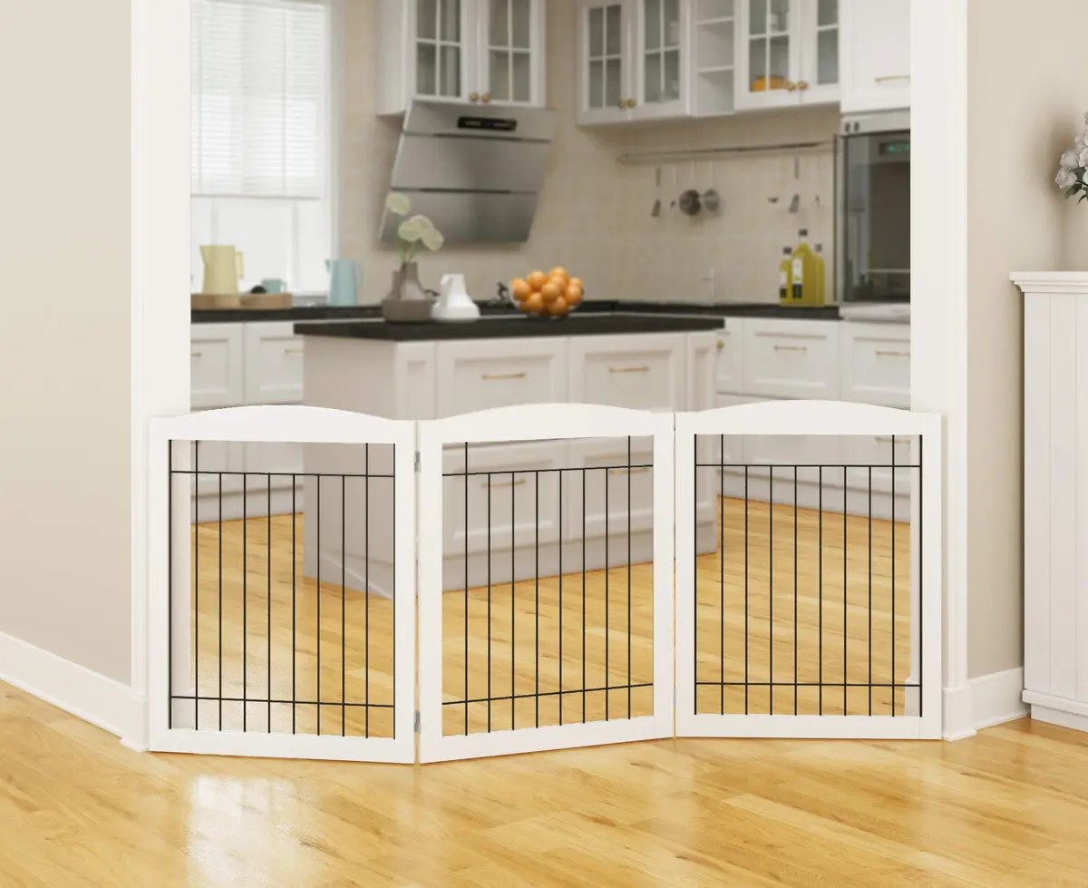 PAWLAND Extra Wide Dog Gate for The House | Foldable Wooden Pet Fence, 30" Height, 3 Panels, White - view 7