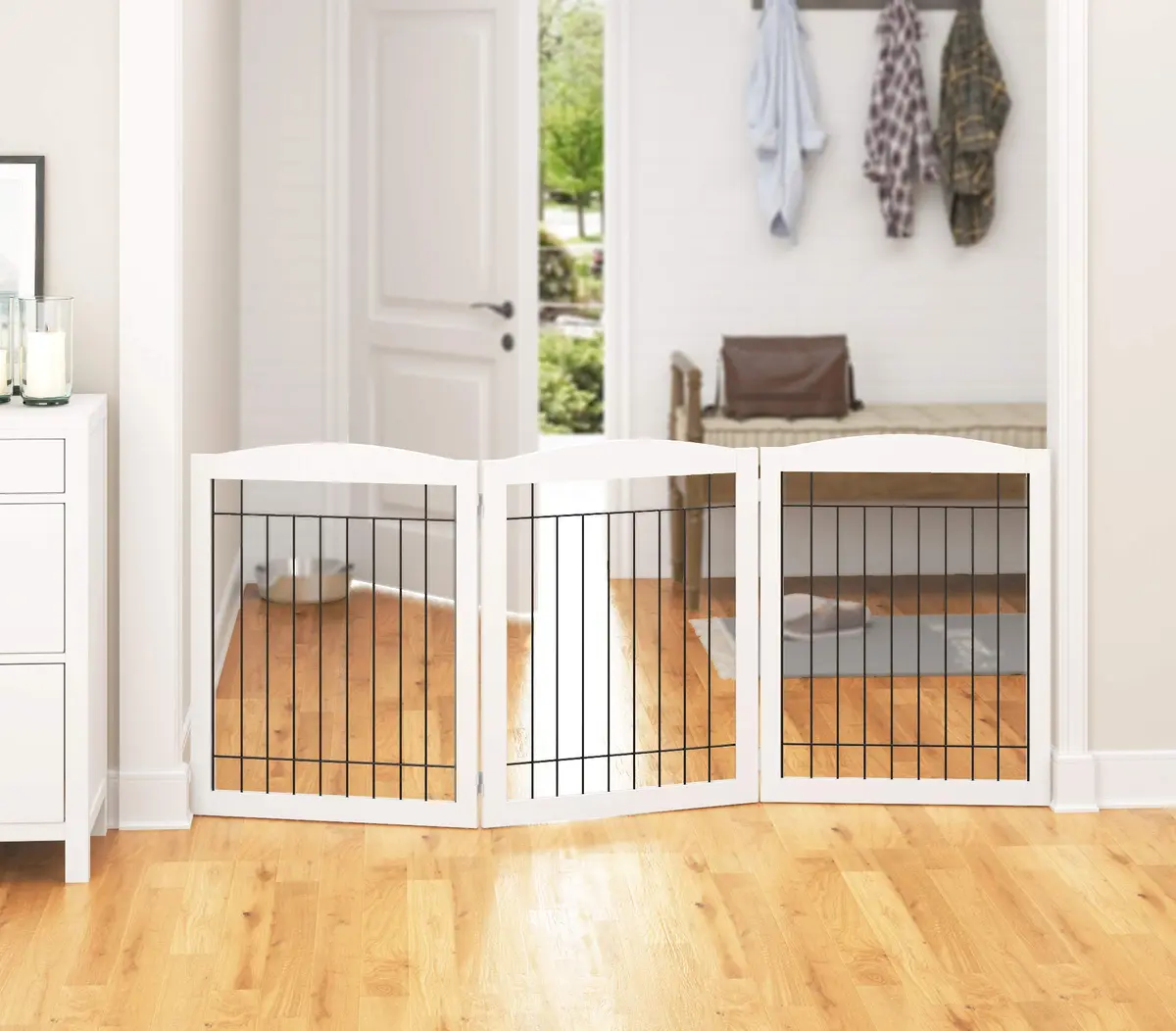 PAWLAND Extra Wide Dog Gate for The House | Foldable Wooden Pet Fence, 30" Height, 3 Panels, White - view 8