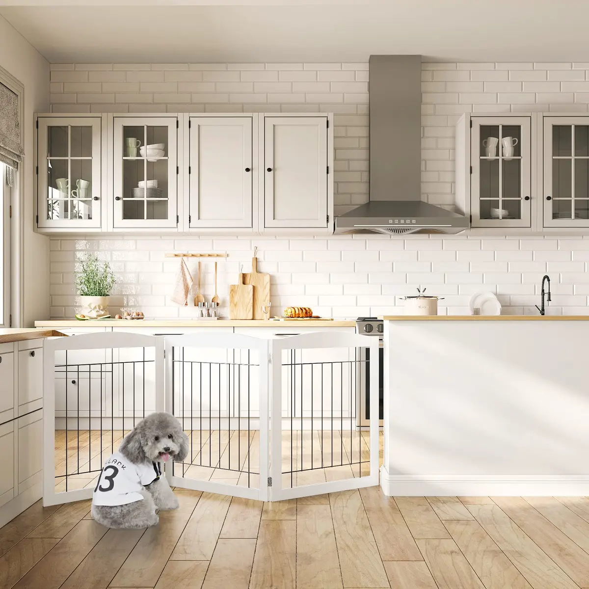 PAWLAND Extra Wide Dog Gate for The House | Foldable Wooden Pet Fence, 30" Height, 3 Panels, White - view 9