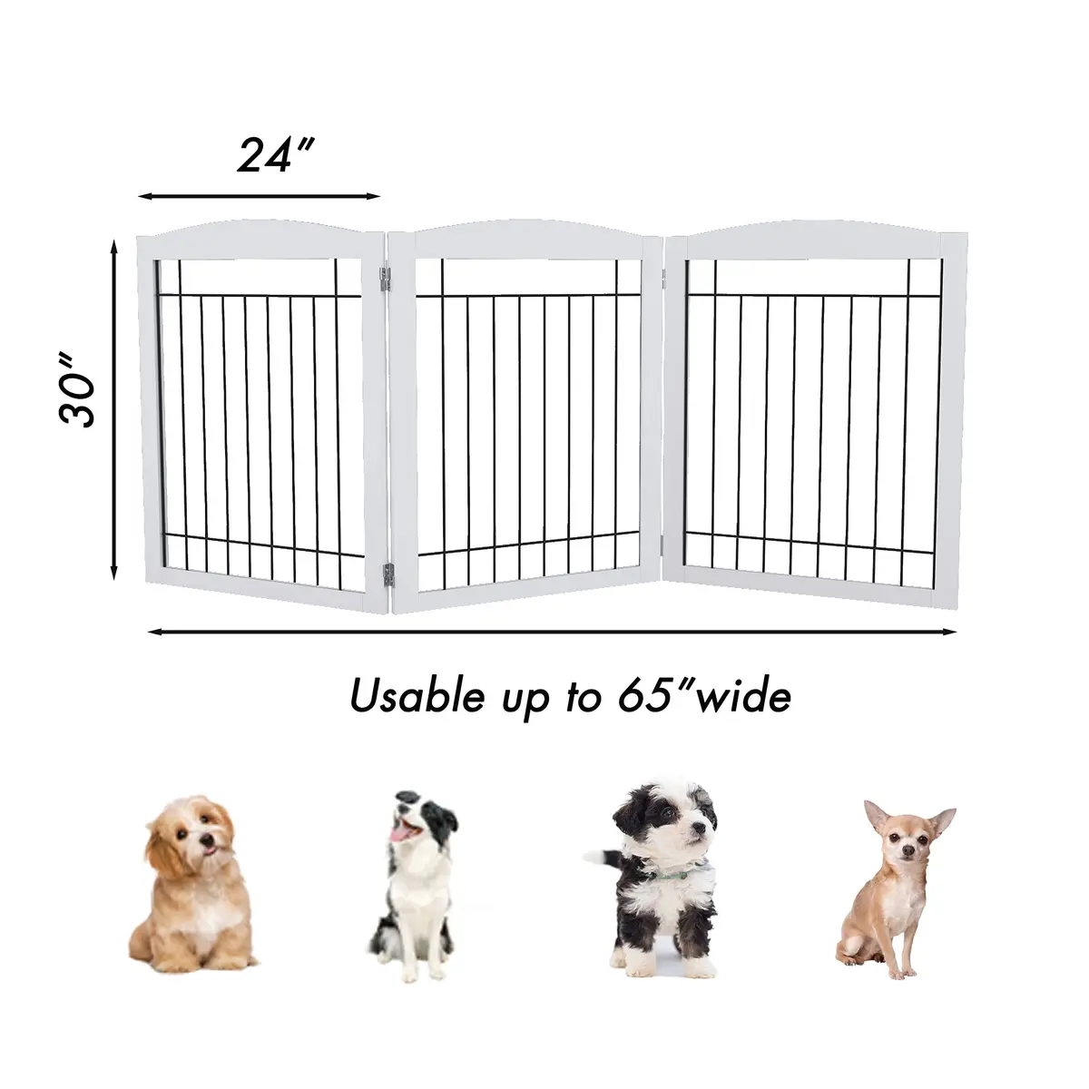 PAWLAND Extra Wide Dog Gate for The House | Foldable Wooden Pet Fence, 30" Height, 3 Panels, White - view 3