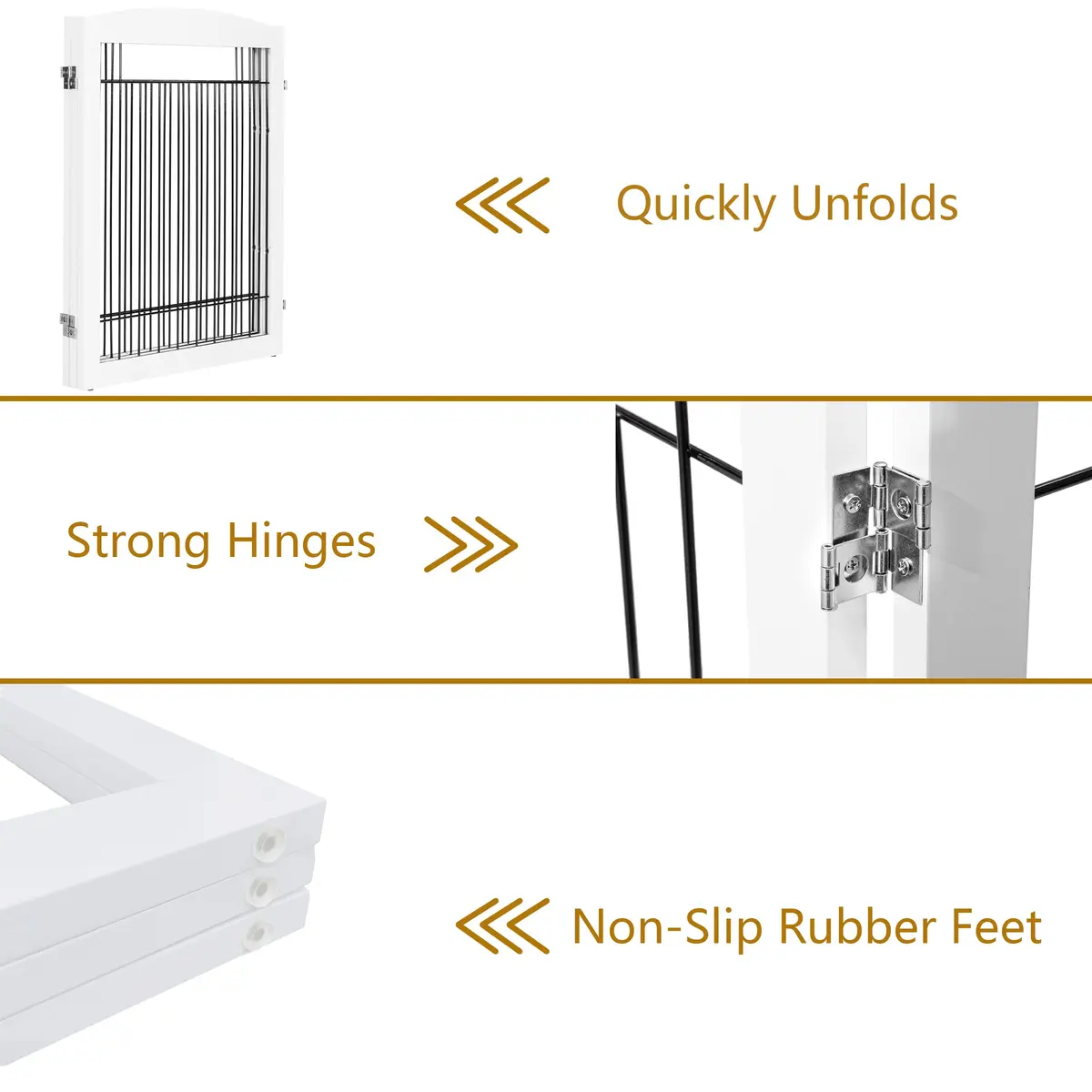 PAWLAND Extra Wide Dog Gate for The House | Foldable Wooden Pet Fence, 30" Height, 3 Panels, White - view 4