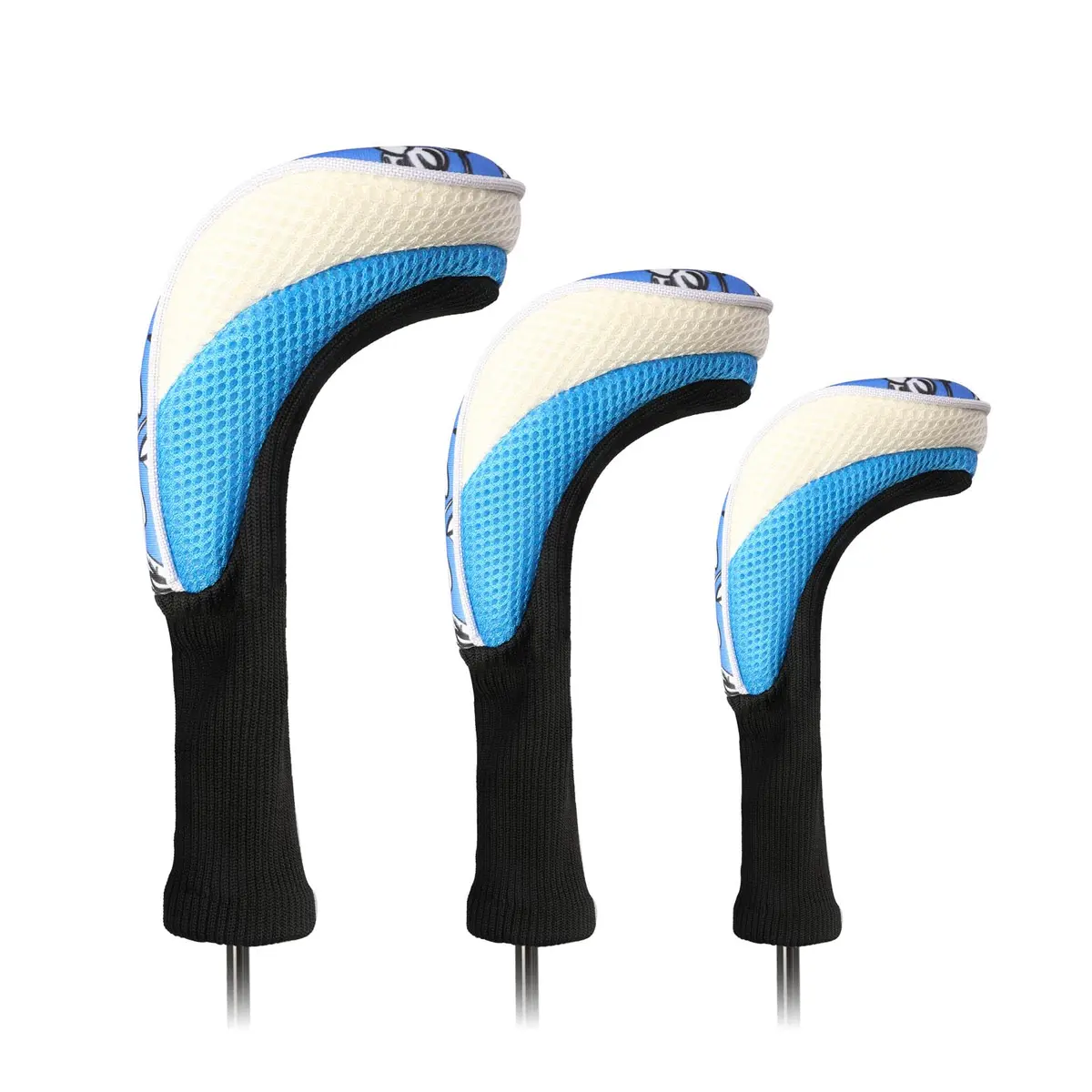 LONGCHAO Golf Club Head Cover Set for Driver & Woods | Thick, Soft & Stretchy 1680D Material (3 pcs, Black/Blue) - main product image