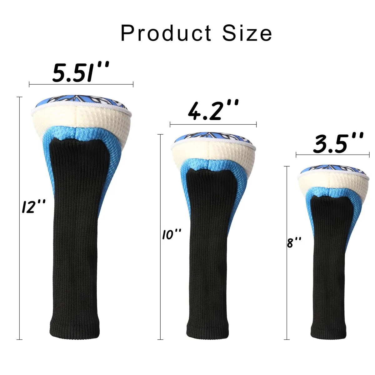 LONGCHAO Golf Club Head Cover Set for Driver & Woods | Thick, Soft & Stretchy 1680D Material (3 pcs, Black/Blue) - view 3