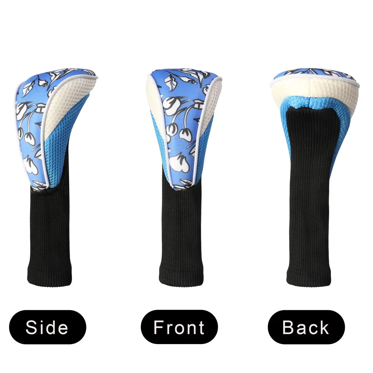 LONGCHAO Golf Club Head Cover Set for Driver & Woods | Thick, Soft & Stretchy 1680D Material (3 pcs, Black/Blue) - view 4