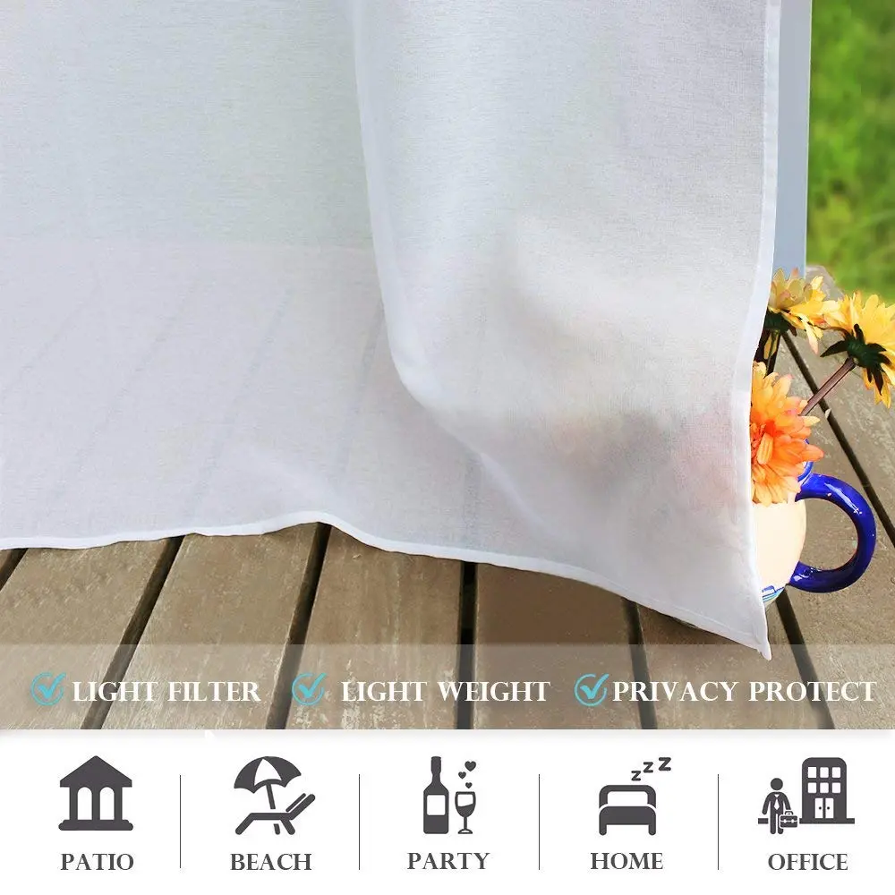 RYB HOME 2 Panels Pergola Sheer Outdoor Curtains for Patio Waterproof | Linen Look & Semi-Transparent - view 6