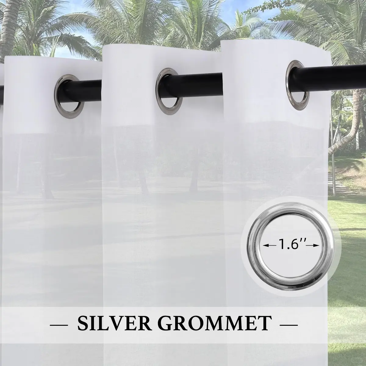 RYB HOME 2 Panels Pergola Sheer Outdoor Curtains for Patio Waterproof | Linen Look & Semi-Transparent - view 2