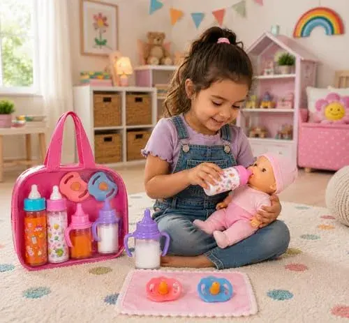 fash n kolor Baby Doll Feeding Set with Toy Bag | 6 Pieces, Ages 3+ - view 2