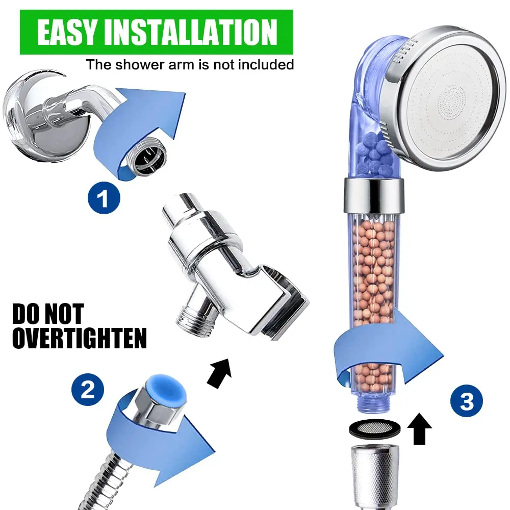 VIKILY Filtered Shower Head with Handheld, 3 Spray Modes, 156 ml (5.5 Fl Oz) | Purifies Water for Healthier Skin & Hair - view 6