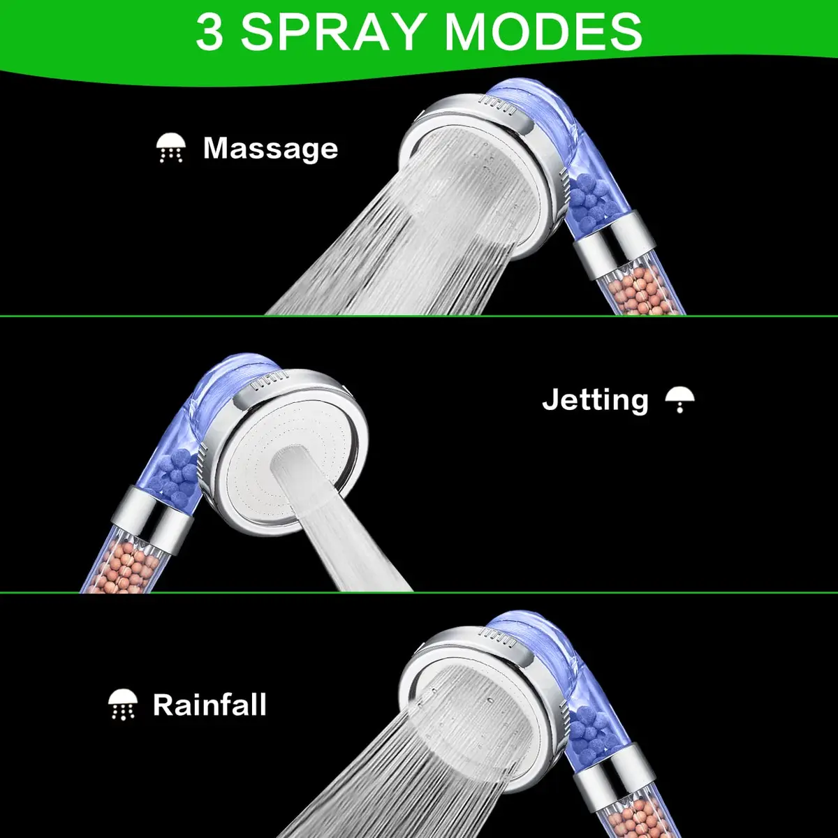 VIKILY Filtered Shower Head with Handheld, 3 Spray Modes, 156 ml (5.5 Fl Oz) | Purifies Water for Healthier Skin & Hair - view 2
