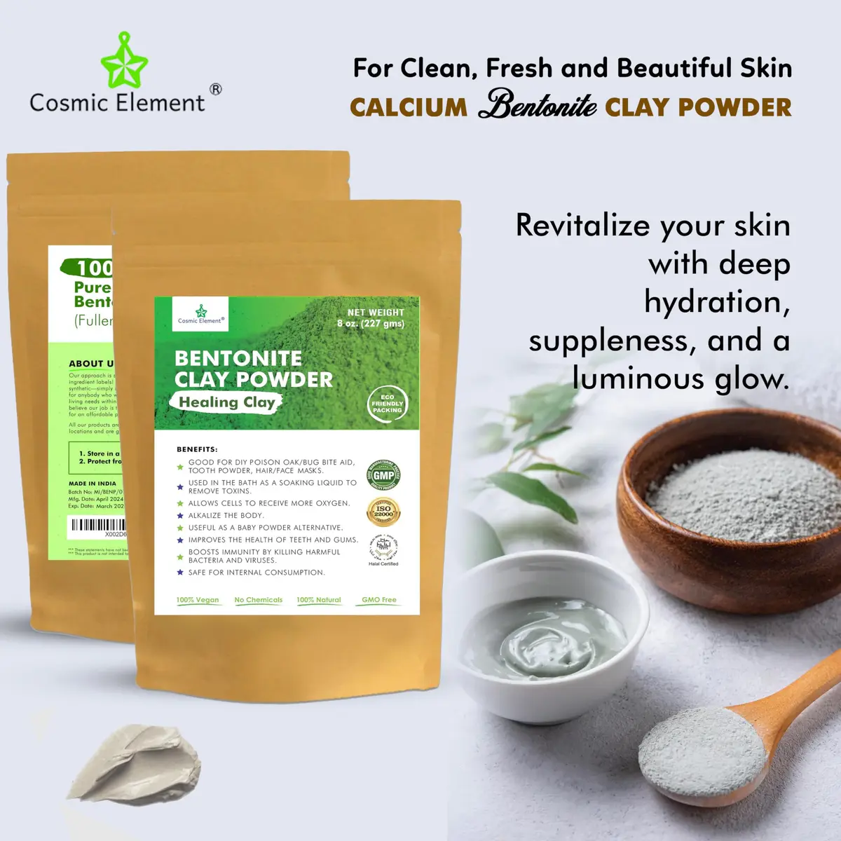Cosmic Element Calcium Bentonite Clay Powder 8 oz | Skin Detox & Deep Pore Cleansing - view 6