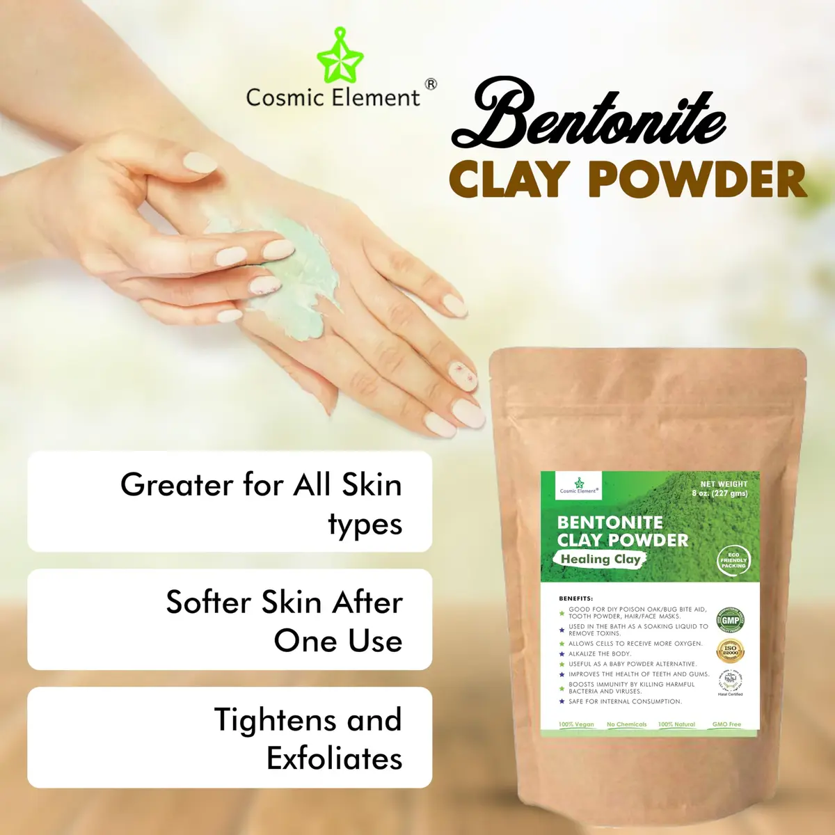 Cosmic Element Calcium Bentonite Clay Powder 8 oz | Skin Detox & Deep Pore Cleansing - view 7