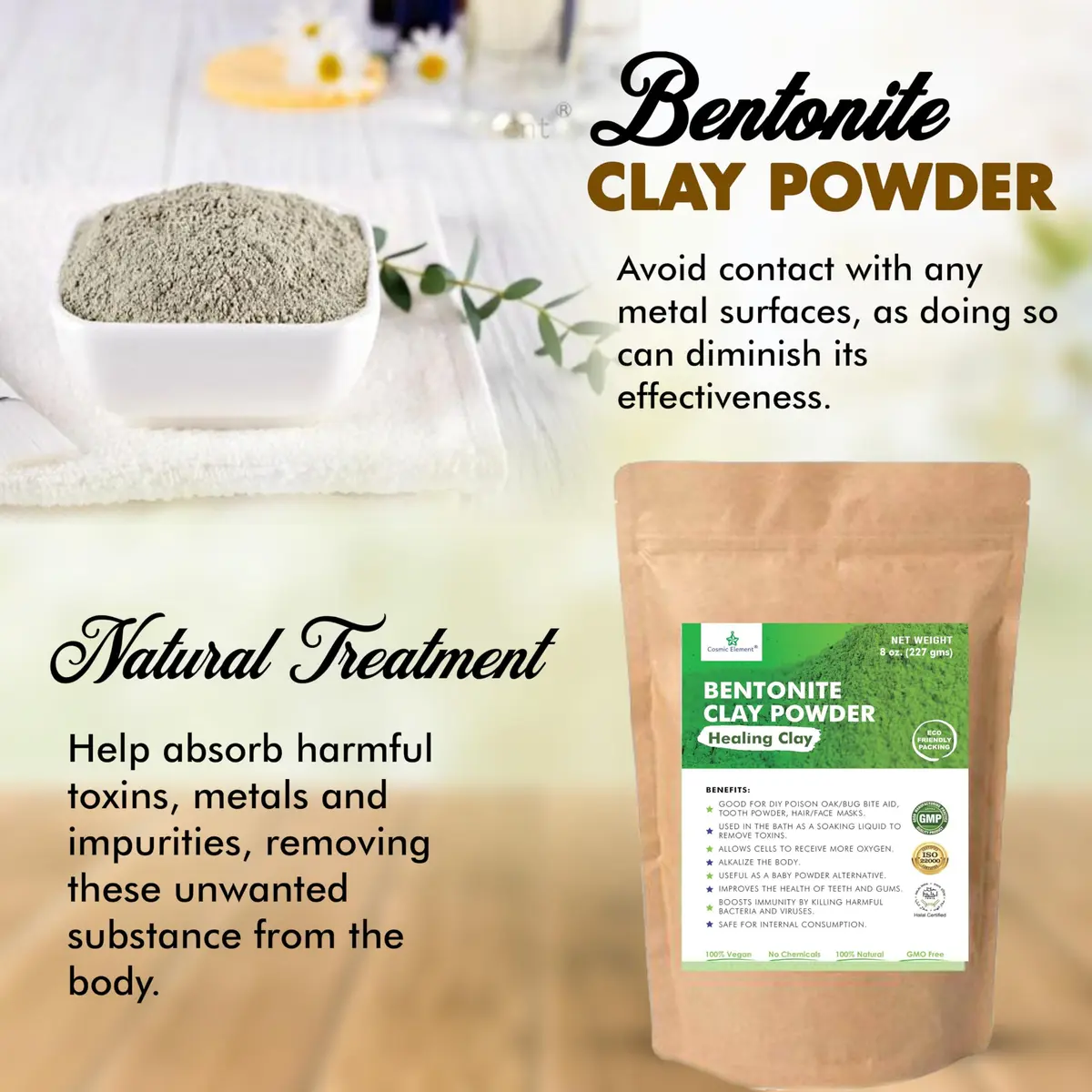 Cosmic Element Calcium Bentonite Clay Powder 8 oz | Skin Detox & Deep Pore Cleansing - view 8