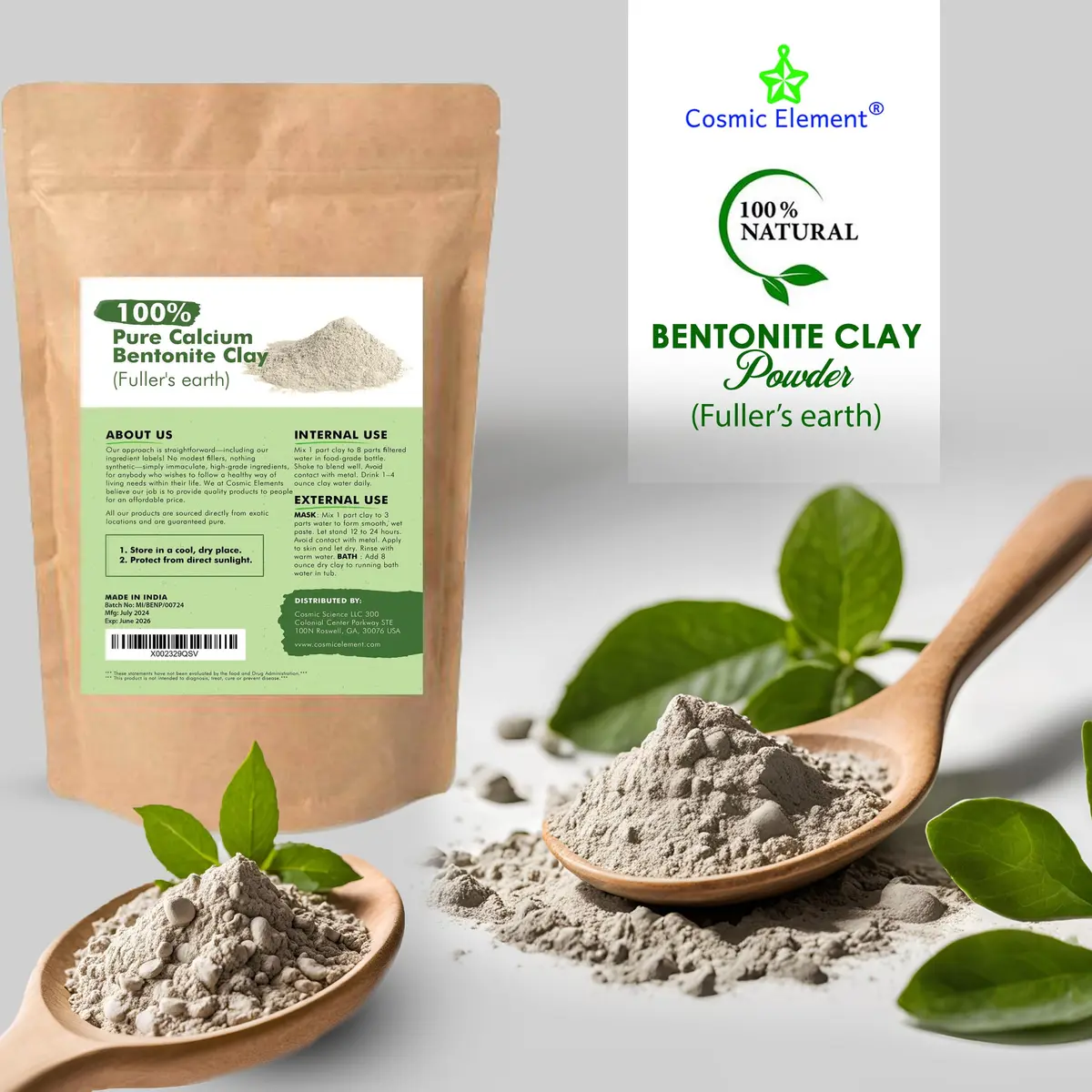 Cosmic Element Calcium Bentonite Clay Powder 8 oz | Skin Detox & Deep Pore Cleansing - view 9
