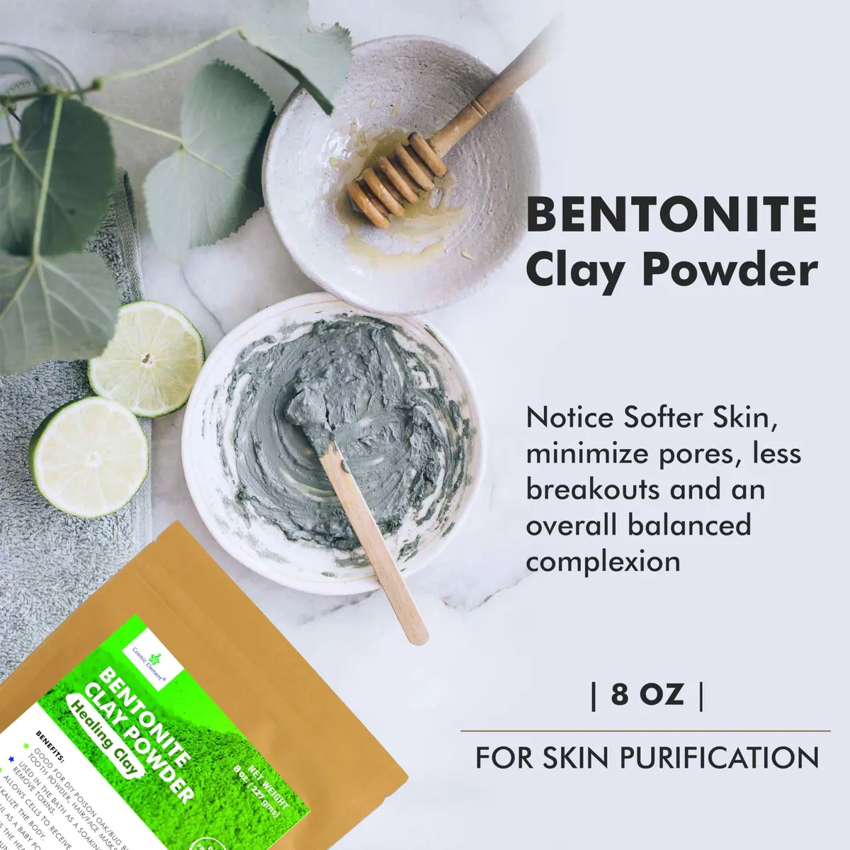 Cosmic Element Calcium Bentonite Clay Powder 8 oz | Skin Detox & Deep Pore Cleansing - view 3