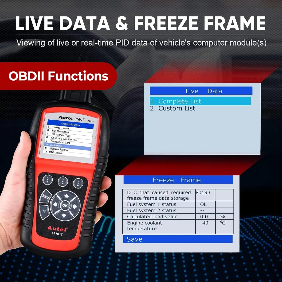 Autel AutoLink AL619 OBD2 Scanner Car ABS SRS Diagnostic Scan Tool with Live Data, 2004-2017 Vehicle Support - view 5