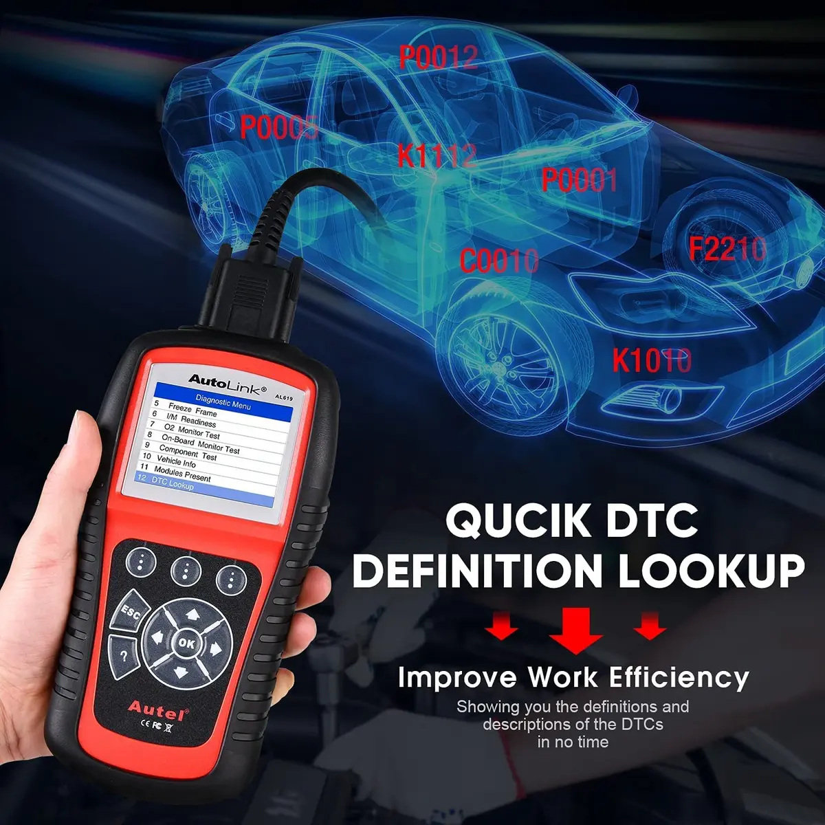 Autel AutoLink AL619 OBD2 Scanner Car ABS SRS Diagnostic Scan Tool with Live Data, 2004-2017 Vehicle Support - view 6