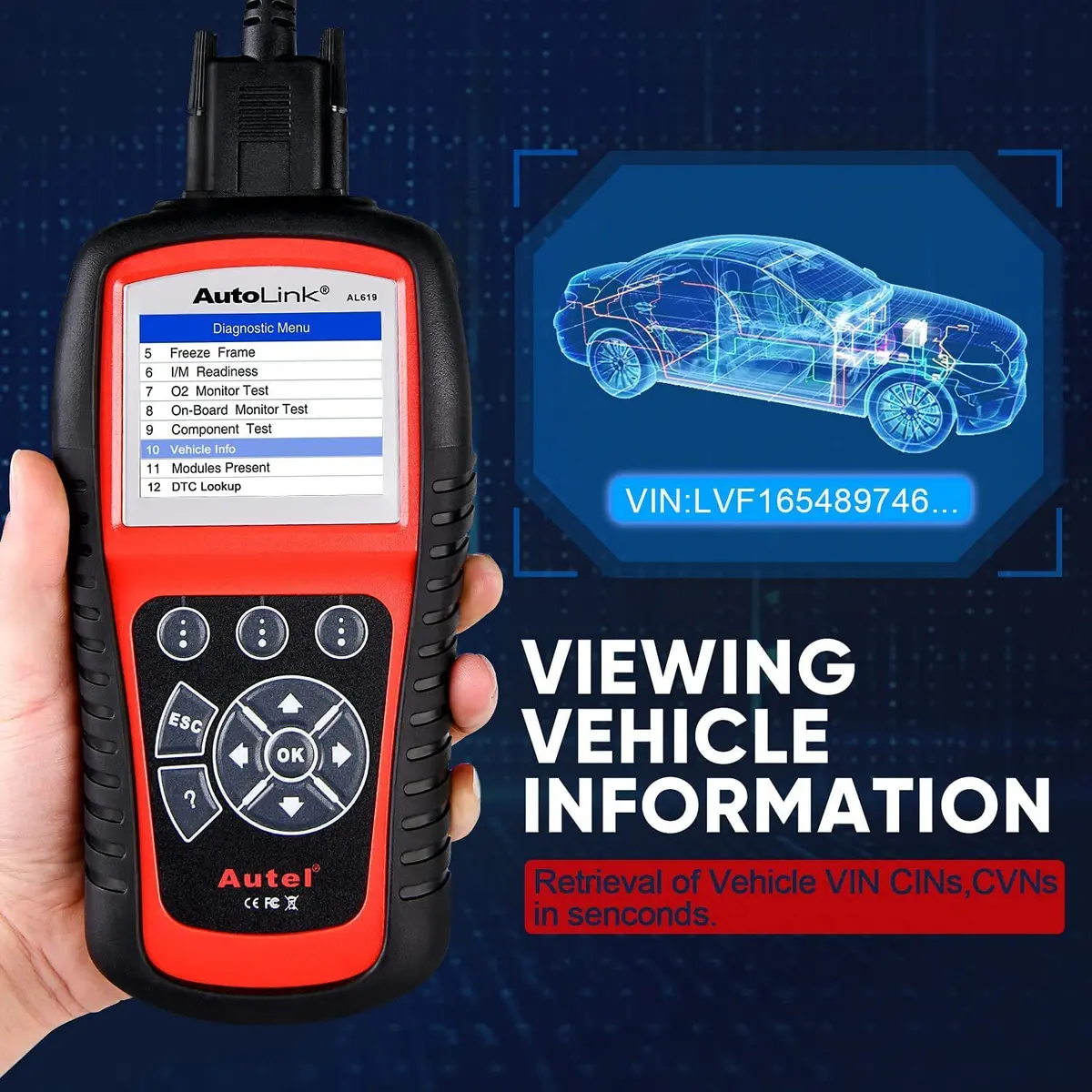 Autel AutoLink AL619 OBD2 Scanner Car ABS SRS Diagnostic Scan Tool with Live Data, 2004-2017 Vehicle Support - view 7