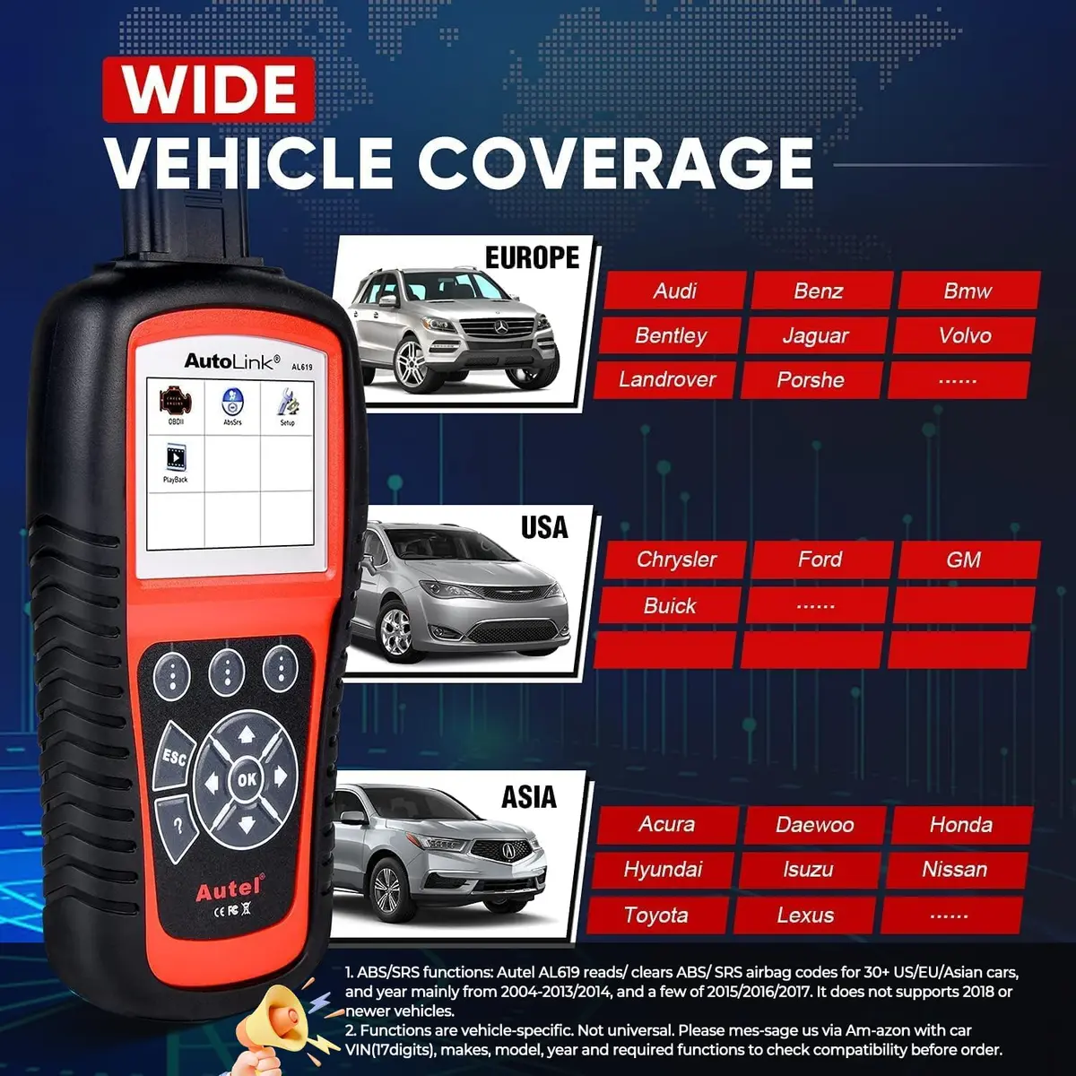 Autel AutoLink AL619 OBD2 Scanner Car ABS SRS Diagnostic Scan Tool with Live Data, 2004-2017 Vehicle Support - view 8