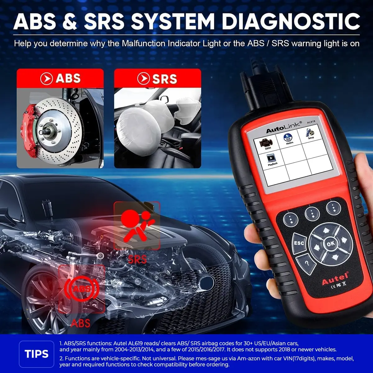 Autel AutoLink AL619 OBD2 Scanner Car ABS SRS Diagnostic Scan Tool with Live Data, 2004-2017 Vehicle Support - view 3