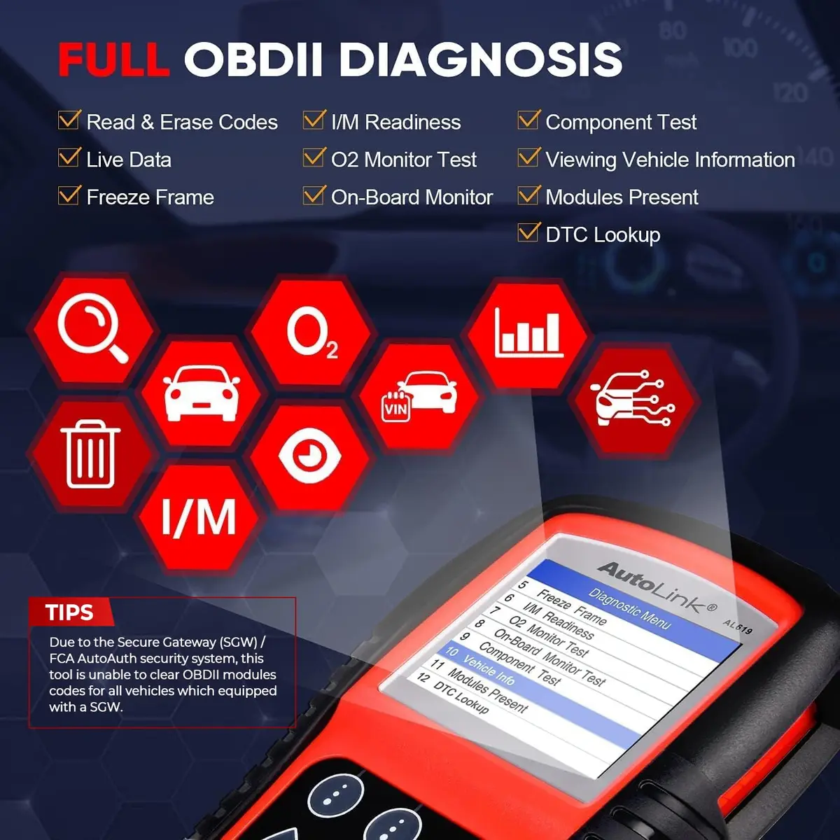 Autel AutoLink AL619 OBD2 Scanner Car ABS SRS Diagnostic Scan Tool with Live Data, 2004-2017 Vehicle Support - view 4