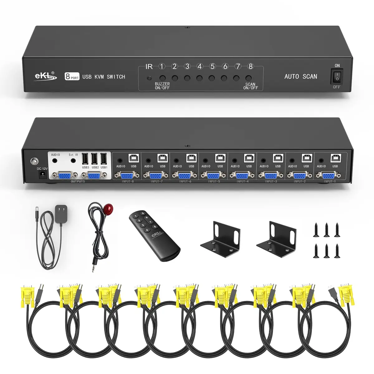 eKL 8 Port VGA KVM Switch 8x2 Support USB Audio Keyboard Mouse 1920x1440 | Share 8 Computers - main product image